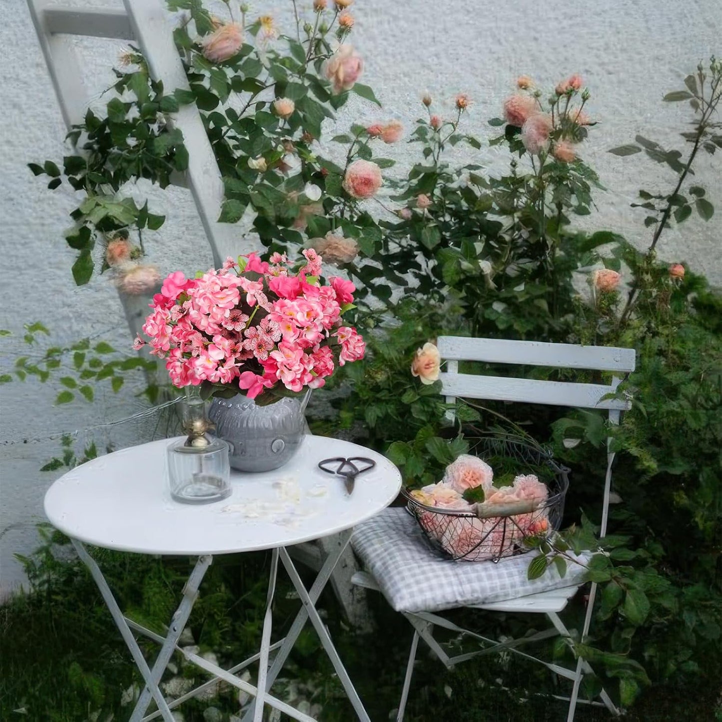7 Pcs Artificial Flowers for Outdoors Impatiens Silk Geraniums Flowers UV Resistant Faux Impatiens Flowers for Outdoor Planters Pot Patio Garden Hanging Basket Porch Table Indoor Decor Hot Pink