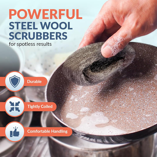 PAMI Steel Wool Scrubber 0000 Fine for Cleaning Glass Pack of 8 Fine Steel Wool Pads for Polishing and Cleaning