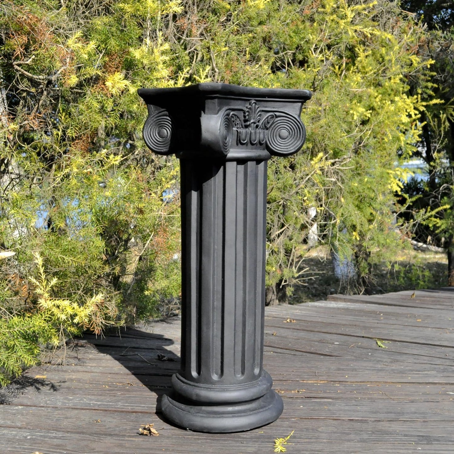 Classic Magnesium Oxide Greek Roman Column Pillar for Indoor & Outdoor Use, Vinatge Architectural Decoration for Statues Plants, Vases, Books for Home, Office, Garden, Backyard, Patio, Wedding or Event Dispalys, 28.7”High (Black)