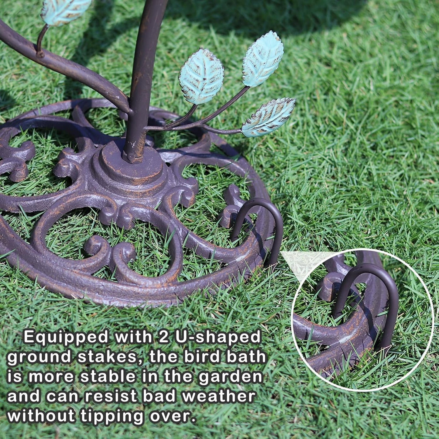 38" H Cast Iron Pedestal Bird Bath, BirdBaths for Outdoors with Metal Birdhouse Birdfeeder 3-in-1, Garden Yard Lawn Decor