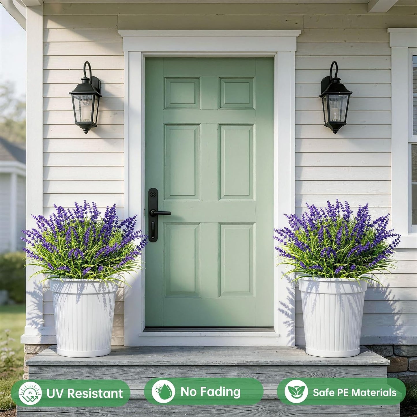 15 Bundles UV Resistant No-Fade Outdoor Artificial Plants & Flowers, Adjustable Height Fake Lavender Flowers Indoor & Outdoor Decor for Garden Patio Pathway Hanging Planter Front Porch