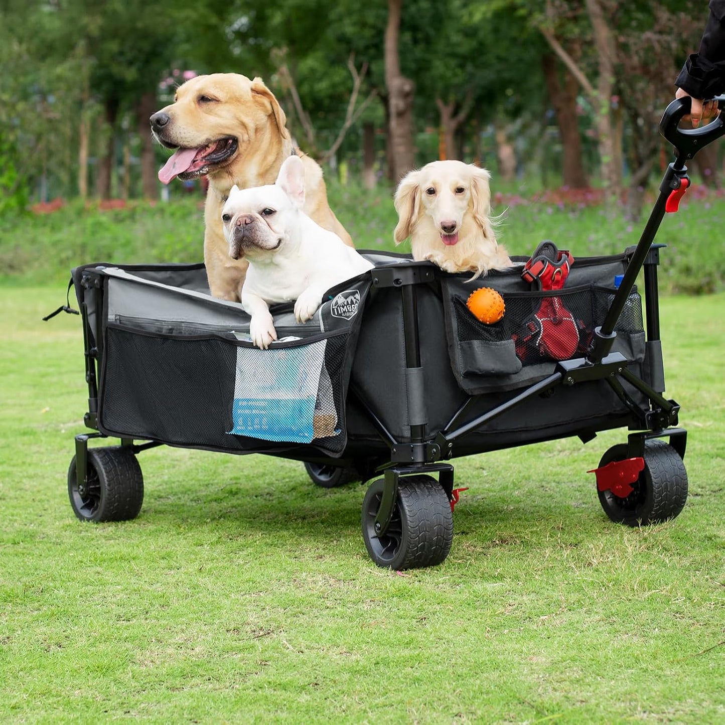 TIMBER RIDGE 600L Beast Wagon 26" W Extra Wide All Terrain Folding w/Big Wheels, Cargo Net & Tailgate, 26" W and 55.25" L, Capacity and 500lbs Heavy Duty Collapsible Portable Cart, Grey