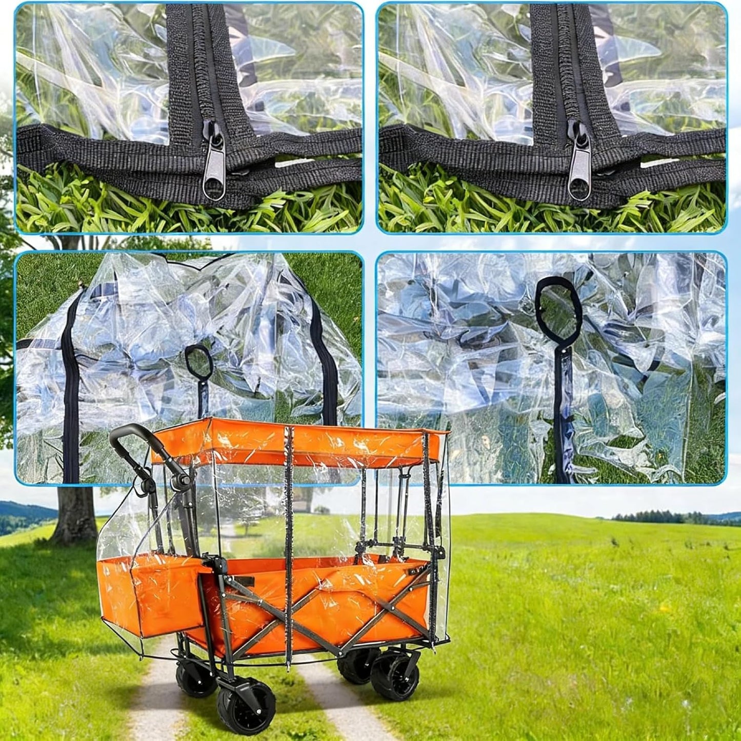 Waterproof Collapsible Wagon Rain Cover, Attachment Sandproof Windproof UV-Resistan Carts Removable Protective, Suit for Camping Picnic Garden Use