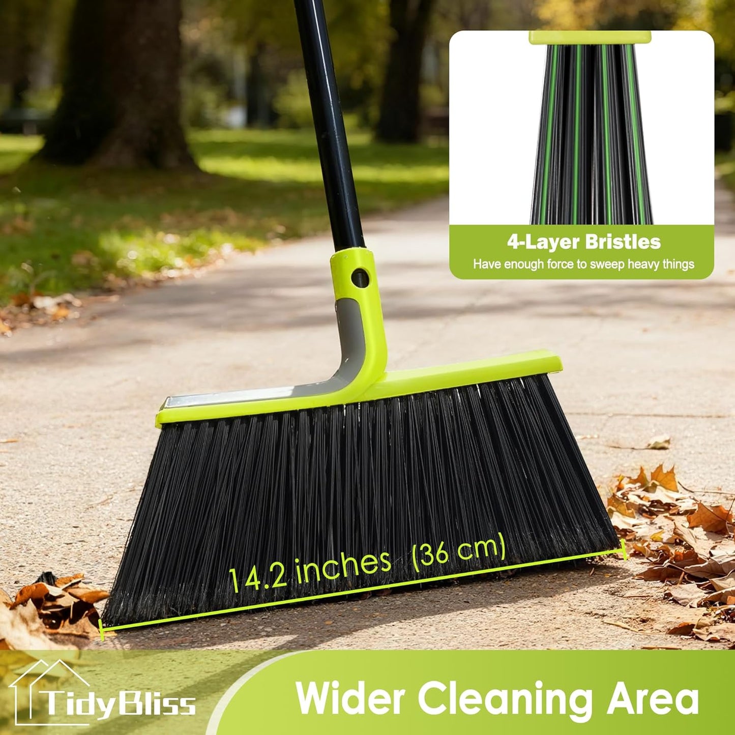 Outdoor Broom Heavy Duty, 56 inches Tall Commercial Soft Bristle Angle Brush for Sweeping Outside Patio Garden Porch Deck Shop Restaurant Garage House Lobby Hardwood Floors (Green)
