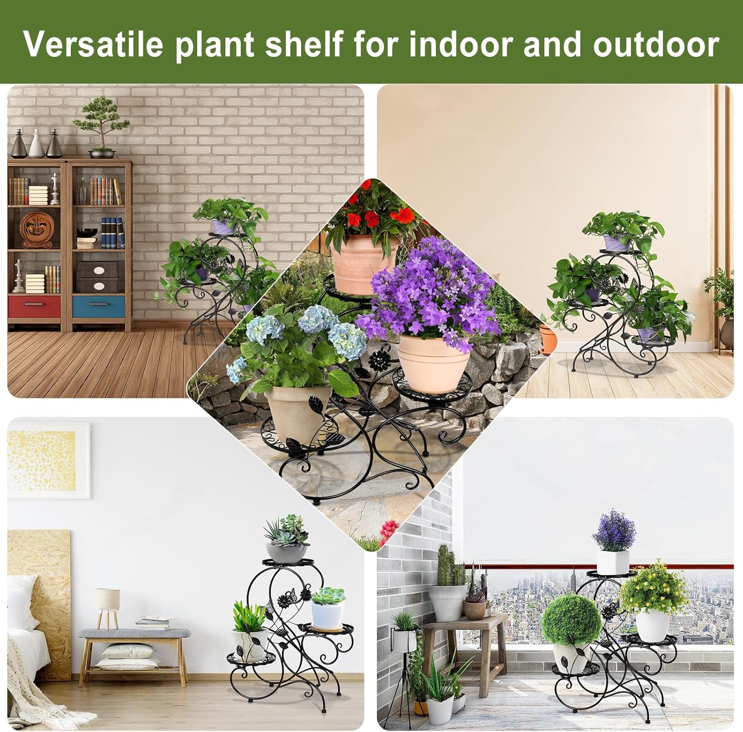 3-Tiers Metal Plant Stand Indoor, Heavy Duty Flower Pot Stands for Mul