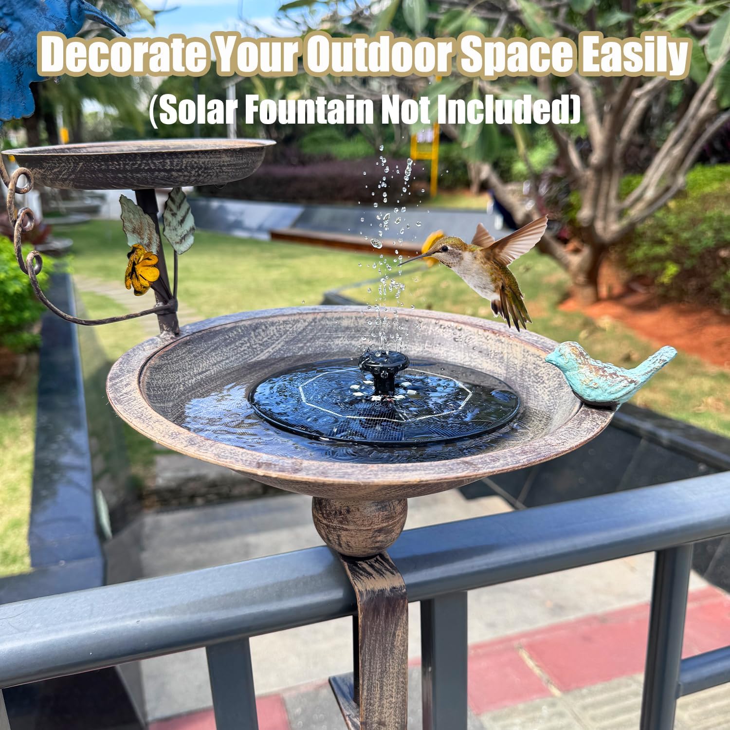Deck Mounted Bird Bath and Feeder, 2-in-1 Balcony Metal Birdbaths for 