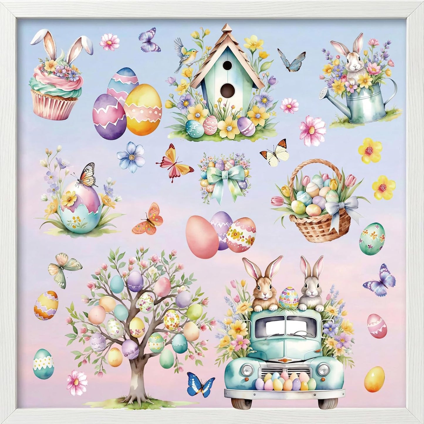 9 Sheets Easter Window Clings for Glass Windows - Watercolor Bunny & Egg Holiday Window Stickers - Spring Decorations for Home, Office & Classroom - Double-Sided Static Decals