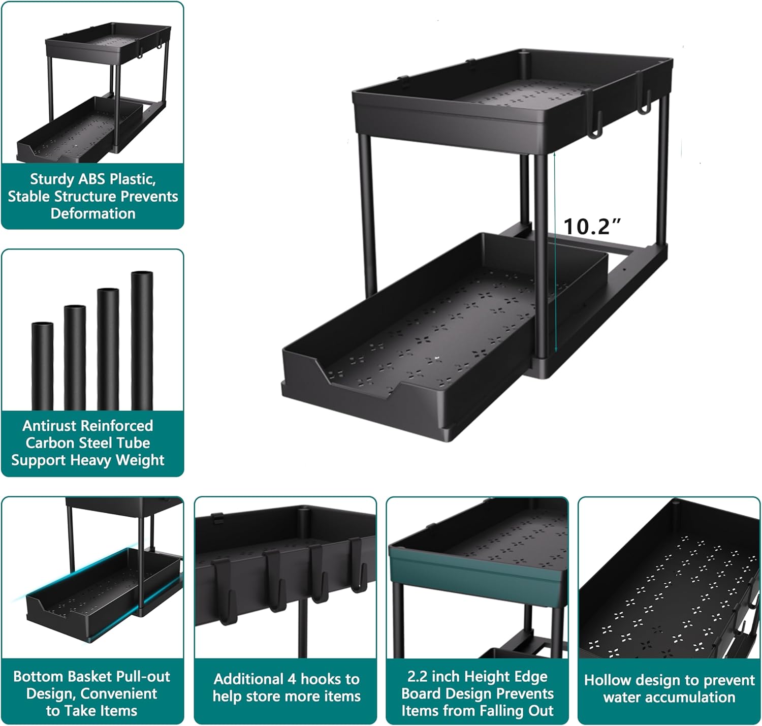 DEKAVA Under Sink Organizer 2 Pack, Bathroom Cabinet Organizer, 2 Tier