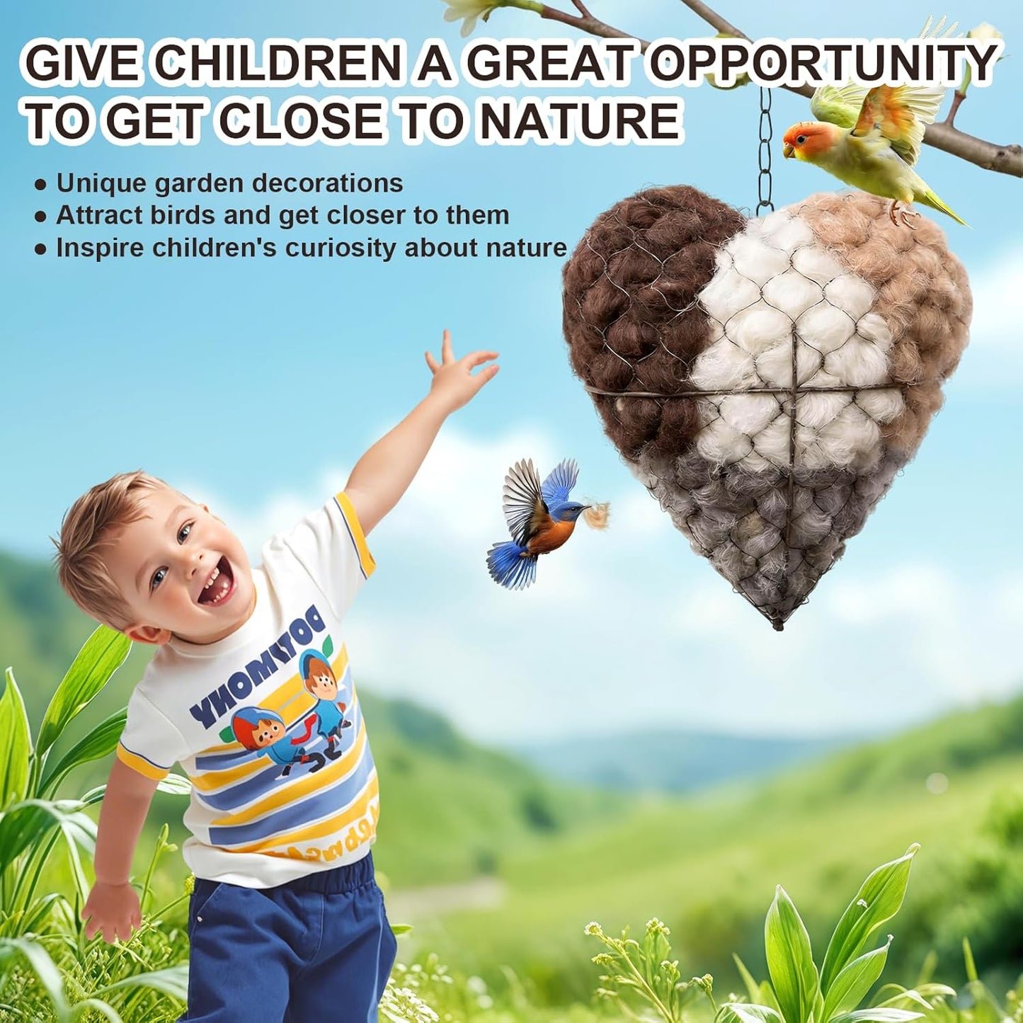 Handmade Alpaca Fiber Heart-Shaped Bird Nesting Material Holder | Wint