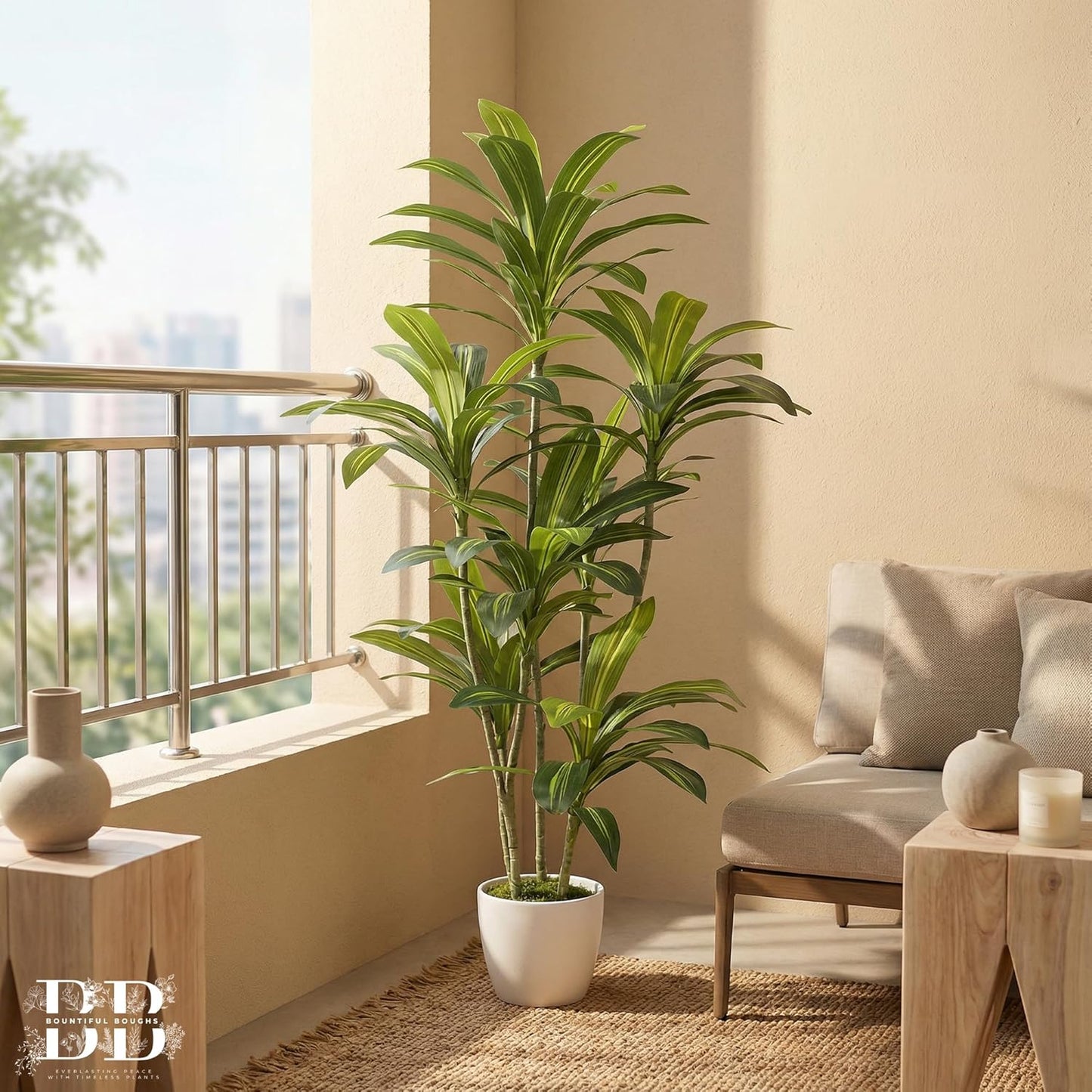 5’ (150 cm) Dracaena Artificial Tree with Small Black Pot & Moss – Realistic Natural Look, Maintenance-Free Indoor & Outdoor Plant for Home, Office, Balcony & Patio