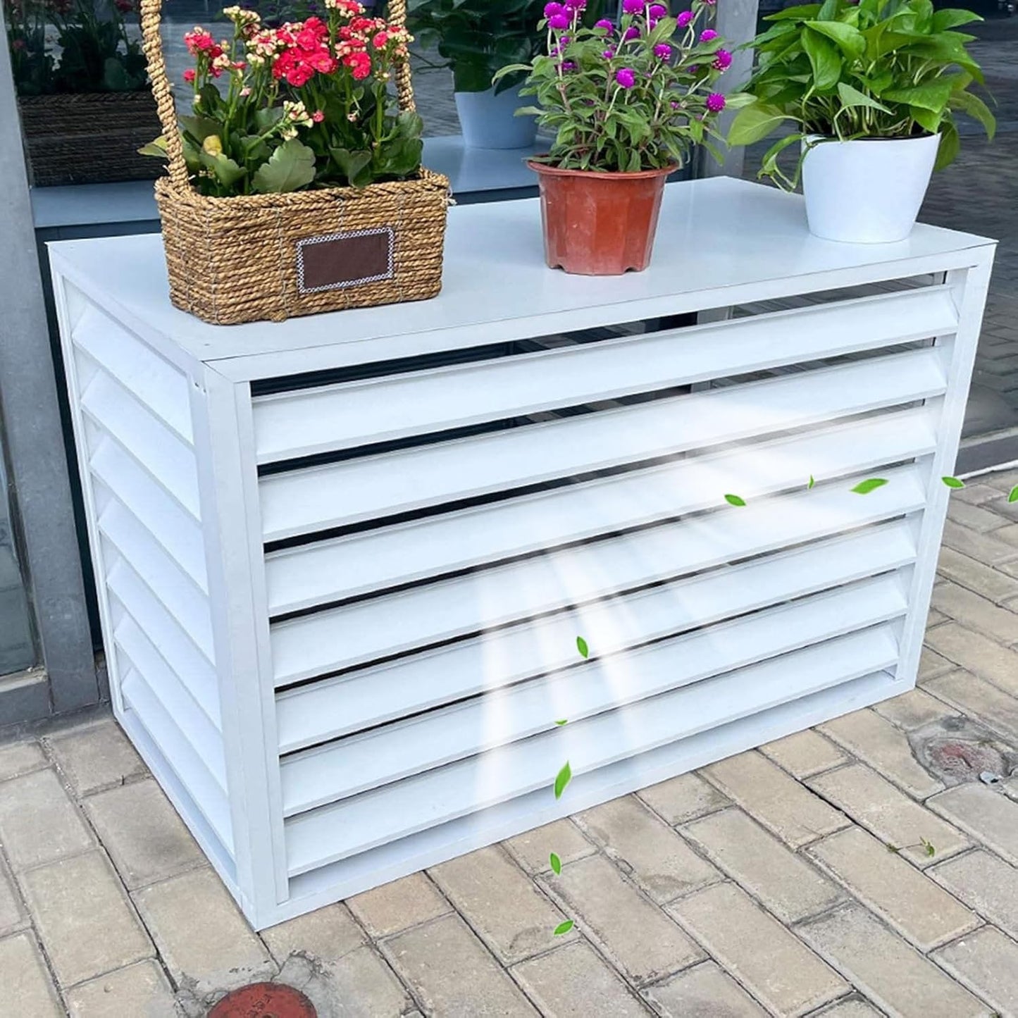Air Conditioner Fence Aluminum Outdoor Condenser Protective Cover, Privacy Screen for Trash can Enclose Pool Equipment Plant Stand (White 100x50x70cm/39x20x28in)
