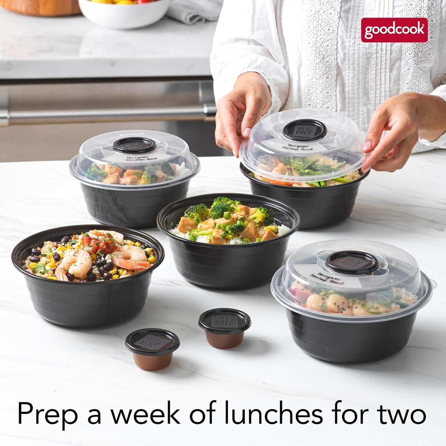 GoodCook 4-Cup Meal Prep Bowls Set with Lids and Dressing Cup, Microwa