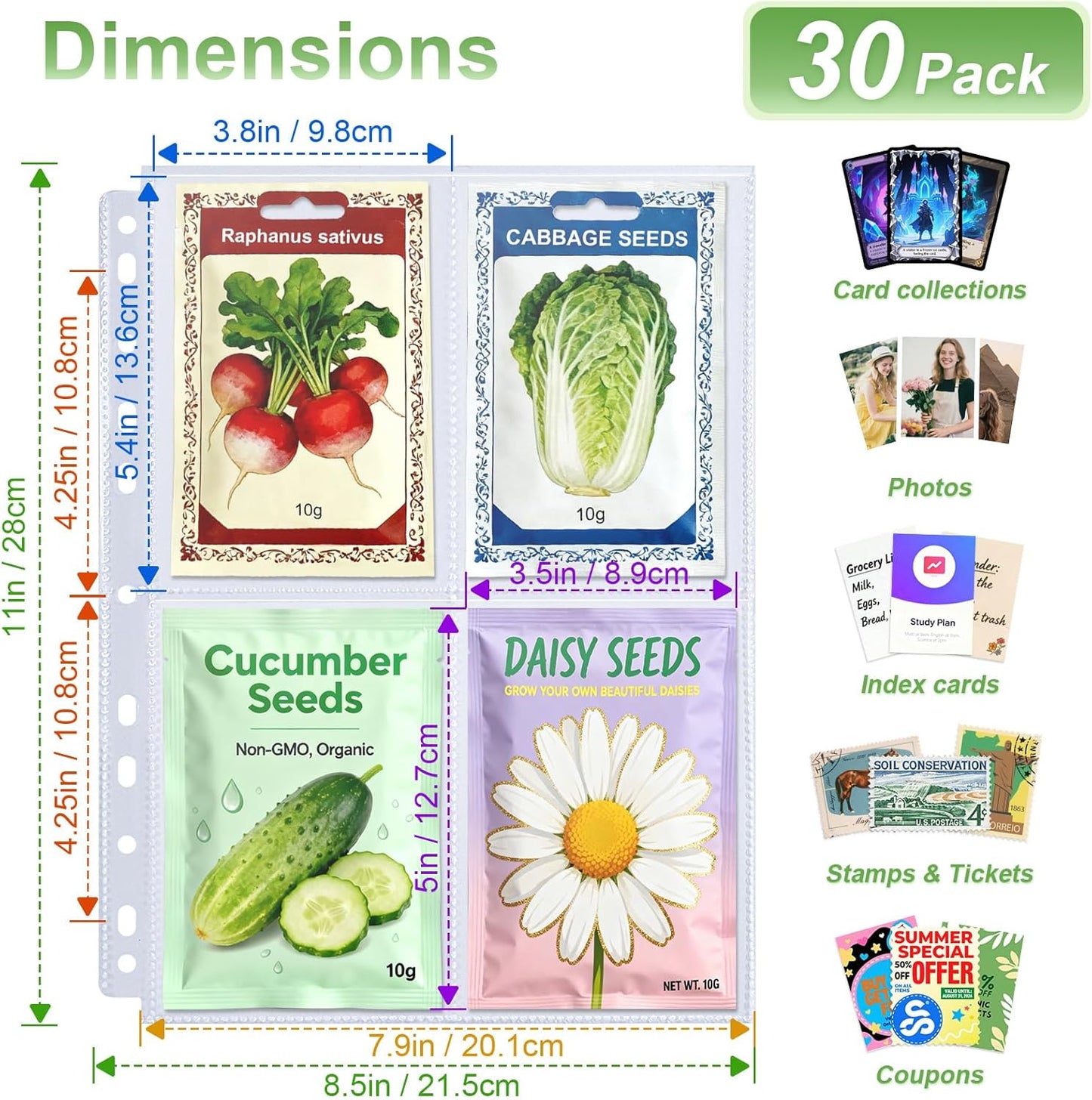 A4 3 Ring Binder Garden Seeds Storage Album with 30 Pcs 3.5x5” Seed Pa