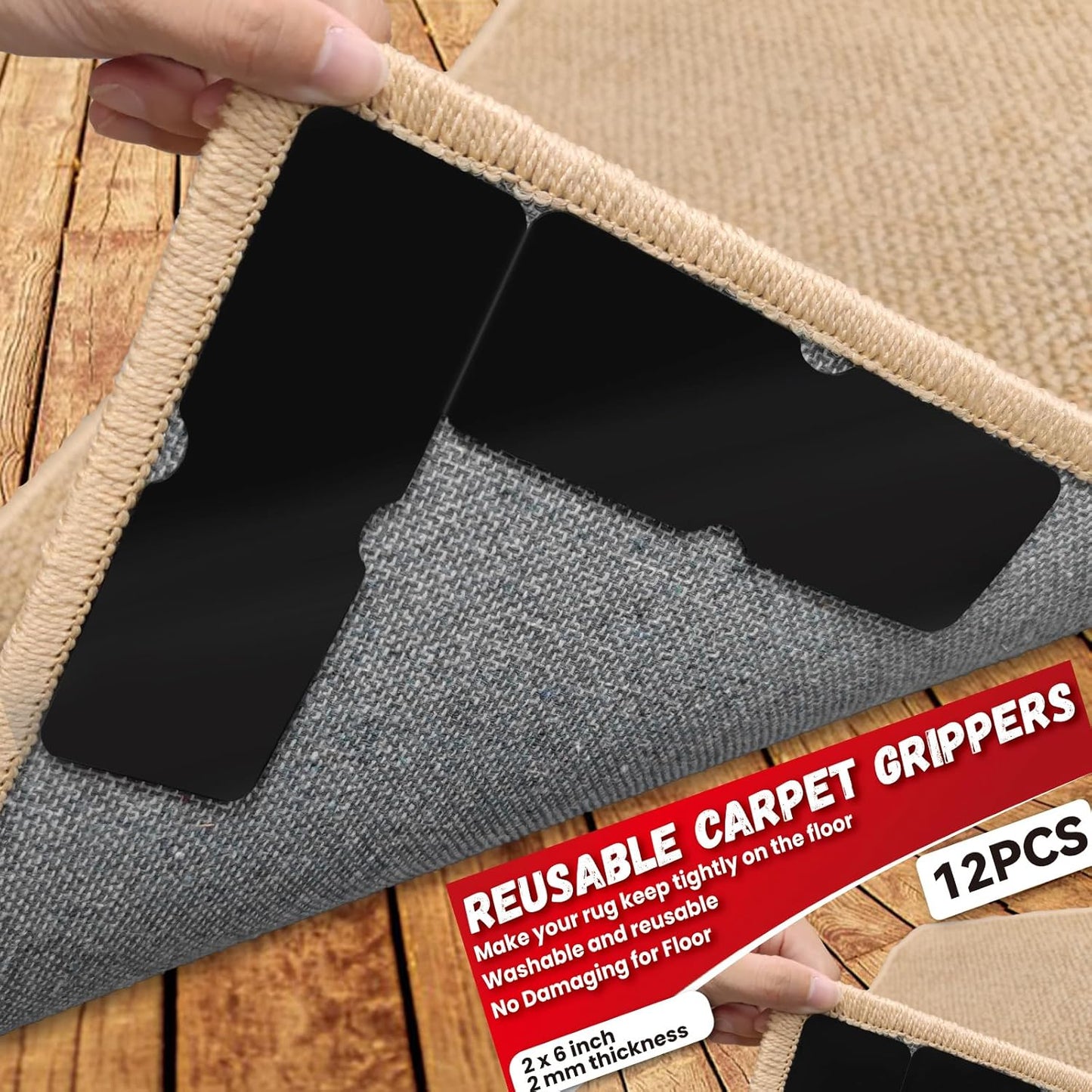 Rug Carpet Non Slip Grippers, Reusable Rug Tape Stickers Pads for Hard