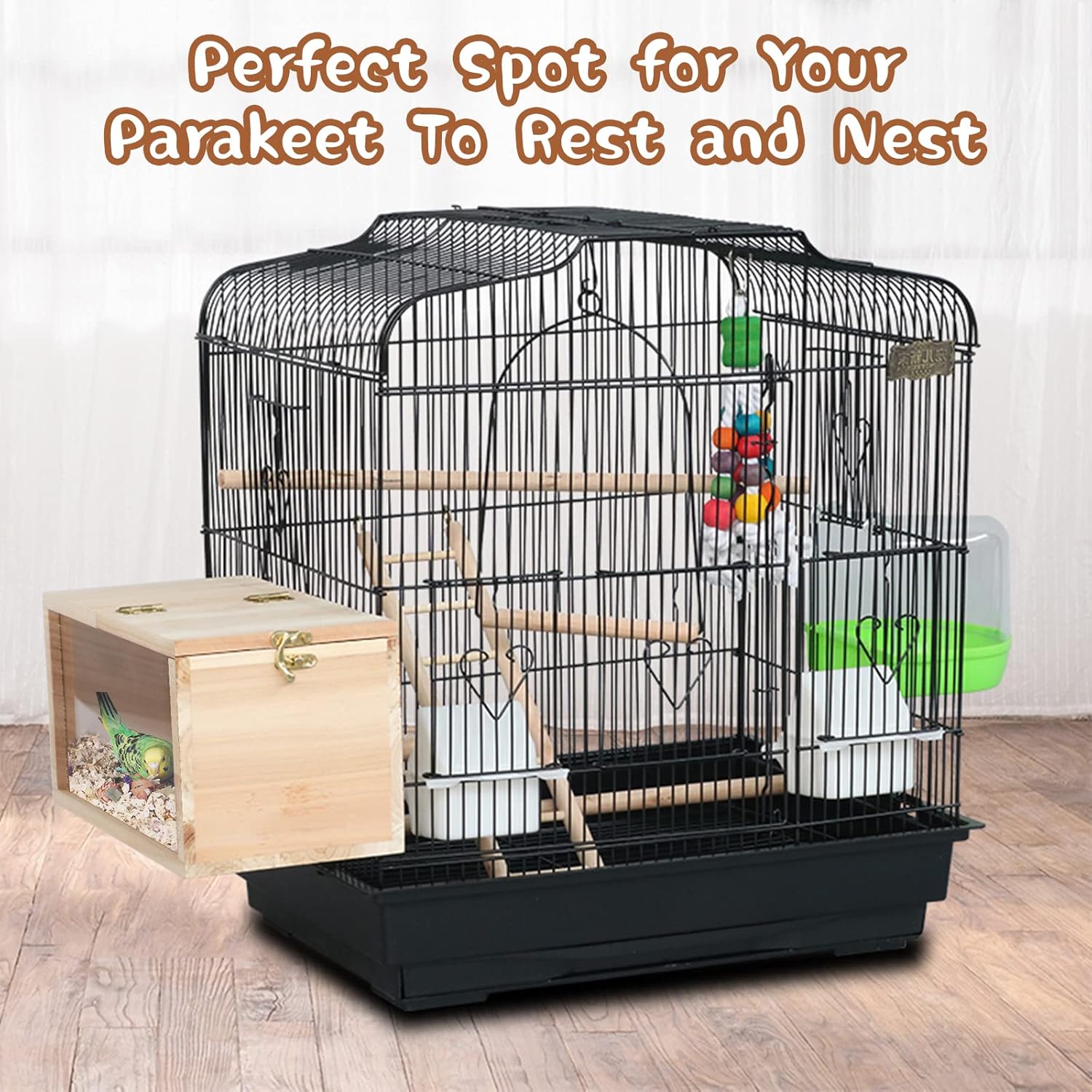 Parakeet Nesting Box Transparent Bird House for Cage Natural Wood Bree