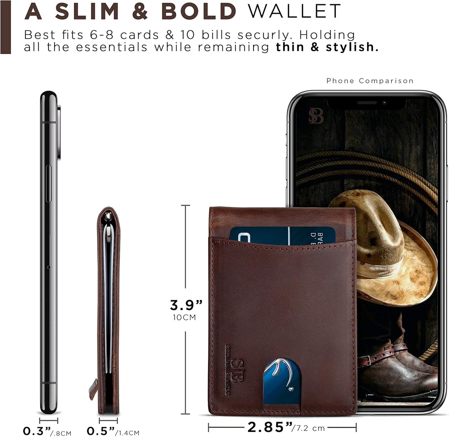 SERMAN BRANDS RFID Blocking Slim Bifold Genuine Leather Minimalist Fro