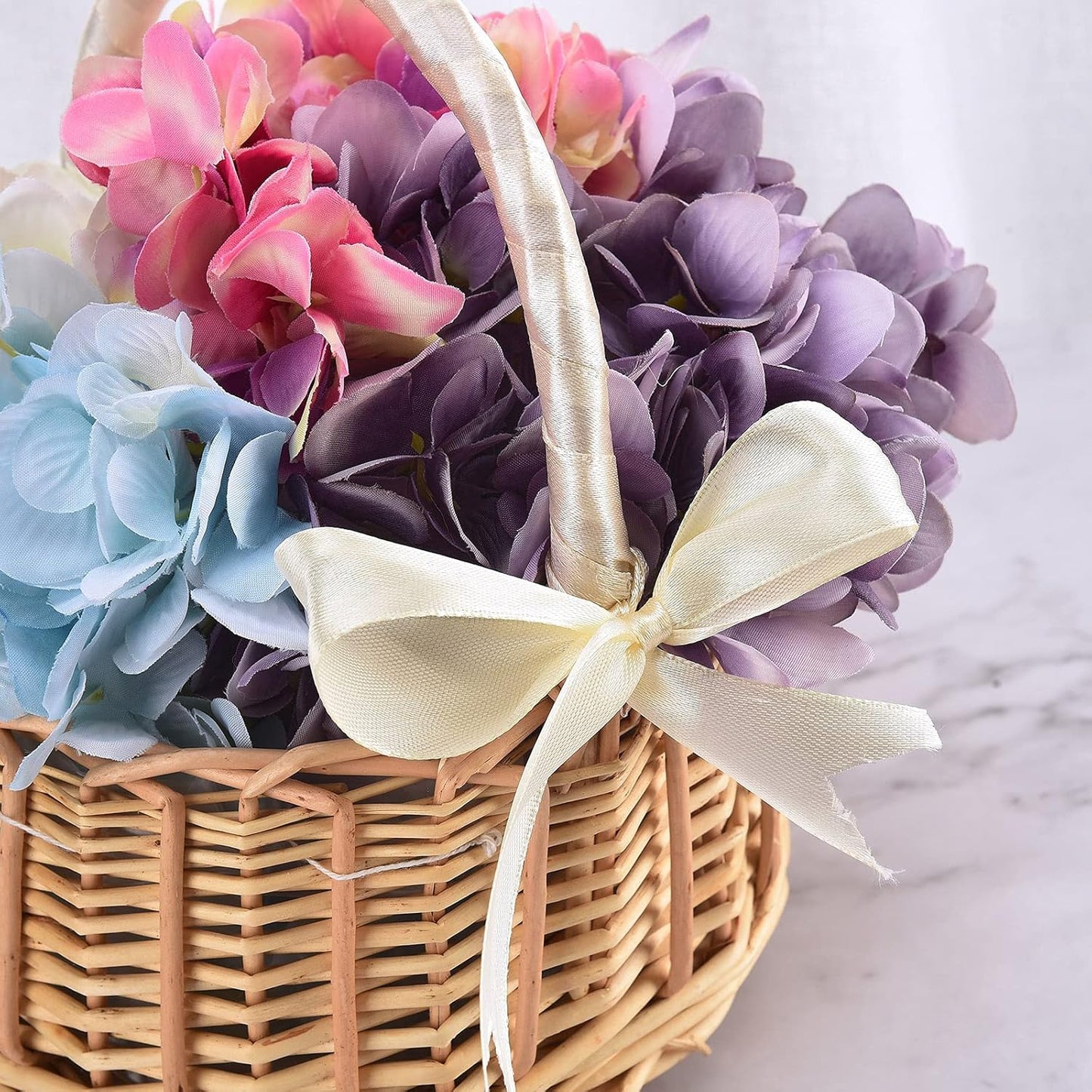 Wicker Rattan Flower Basket, Wedding Flower Girl Baskets, Willow Handwoven Basket with Handles and Plastic Insert, Woven Eggs Candy Basket for Garden Decor, White, S (210209HT07-1-10031-1949313471)