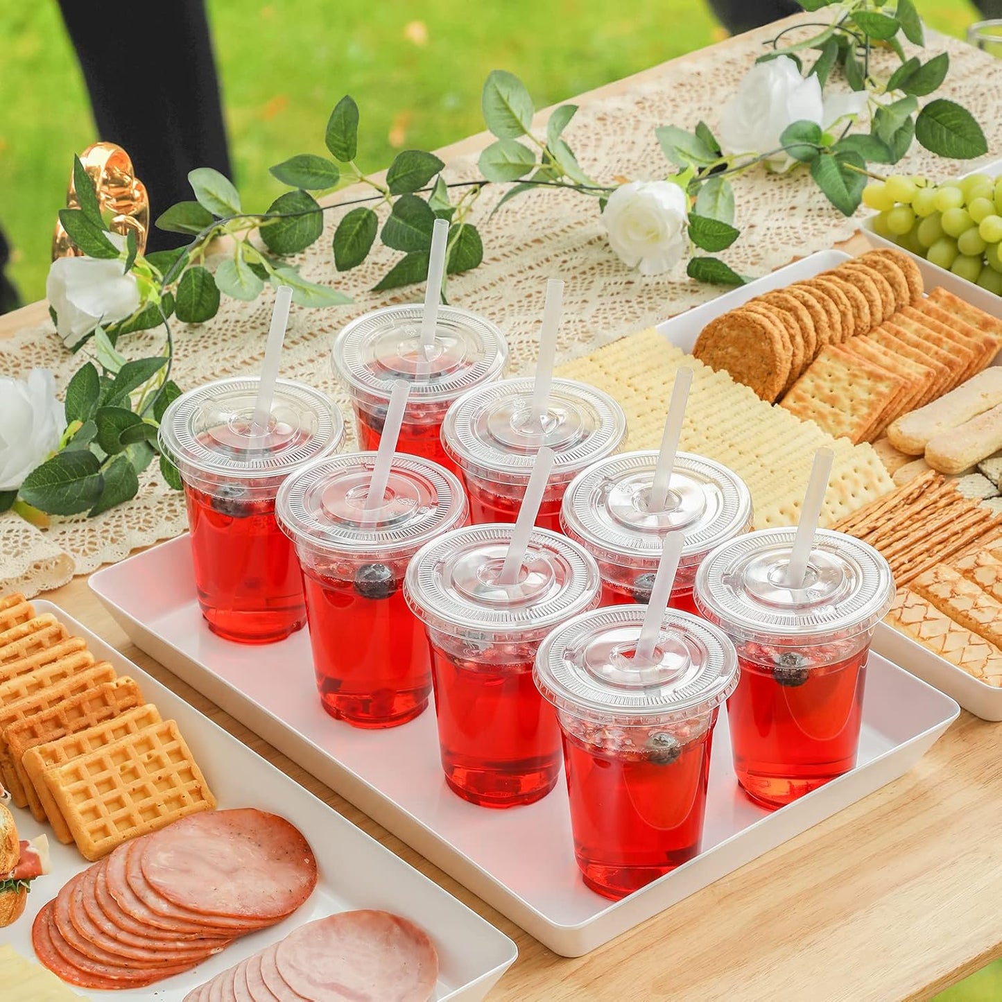 VITEVER [100 Sets - 16oz] Clear Plastic Cups with Lids and Straws, Dis