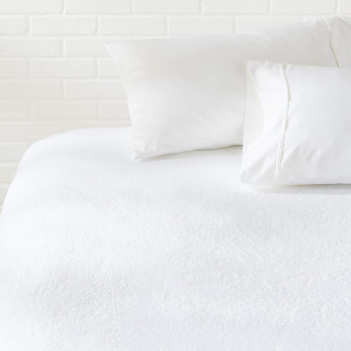 Amazon Basics Waterproof Breathable Mattress Protector, King Size, 18 inch Deep, Machine Washable, White