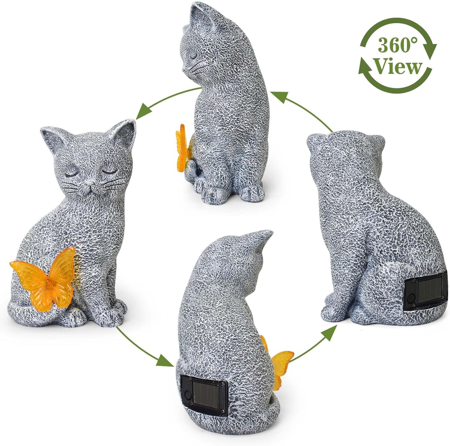 Solar Cat Garden Decor with Butterfly Light, Outdoor Decor Statues Yard Art Decorations Lawn Porch Patio Balcony, Gardening Gifts Birthday Choice for Cat Lover Women, Mom, Grandma
