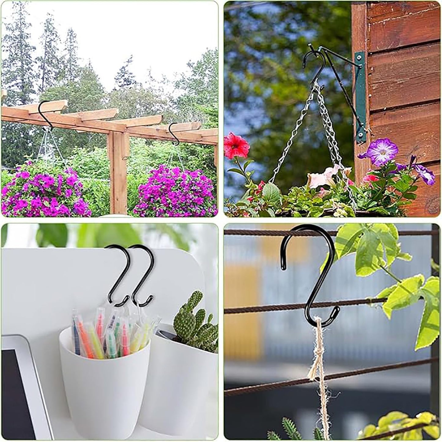 6PCS 6 Inch Large Black Heavy Duty S Hook Garage Patio Hooks Hanging Flower Pot Hook Practical Metal Clothes Hook for Hanging Large Objects Garden Tool