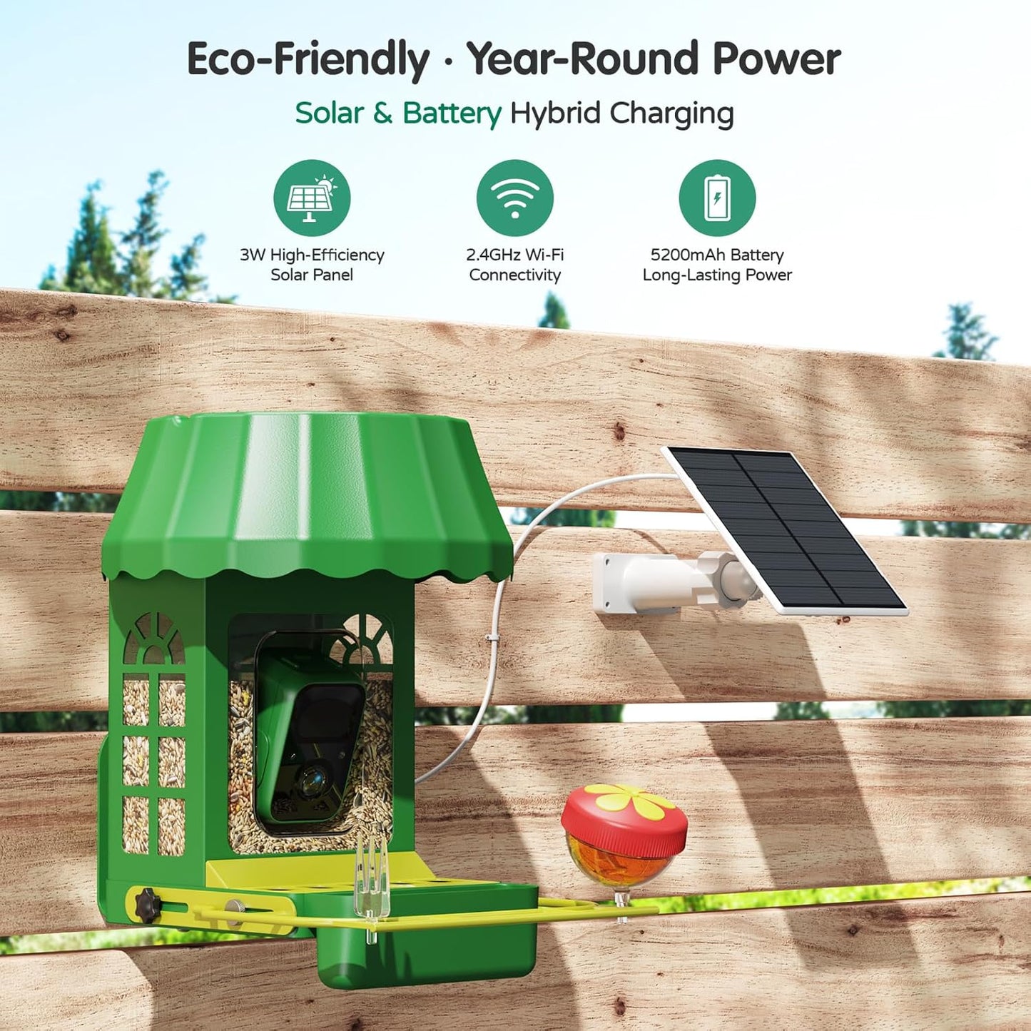 Avinory Smart Bird Feeder with Camera 2.5K HD, Solar Powered AI Bird Identifier 10000+ Species, 32GB Card, Wireless,with Night Vision,Metal Squirrel Proof for Outdoor Birds Watching Gift