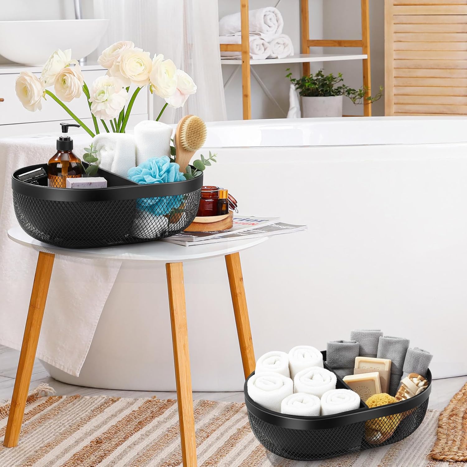 Maxdot 4 Pack Metal Mesh Steel Basket Storage Organizer Oval Iron Tray