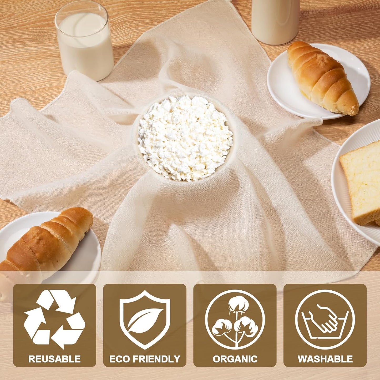 Cheese Cloths for Straining, 6PCS 20x20 Inch Grade 100 Cheese Cloth, Reusable Washable Unbleached Pure Cotton Cheesecloth for Cooking and Cheese Making with Hemmed Edge