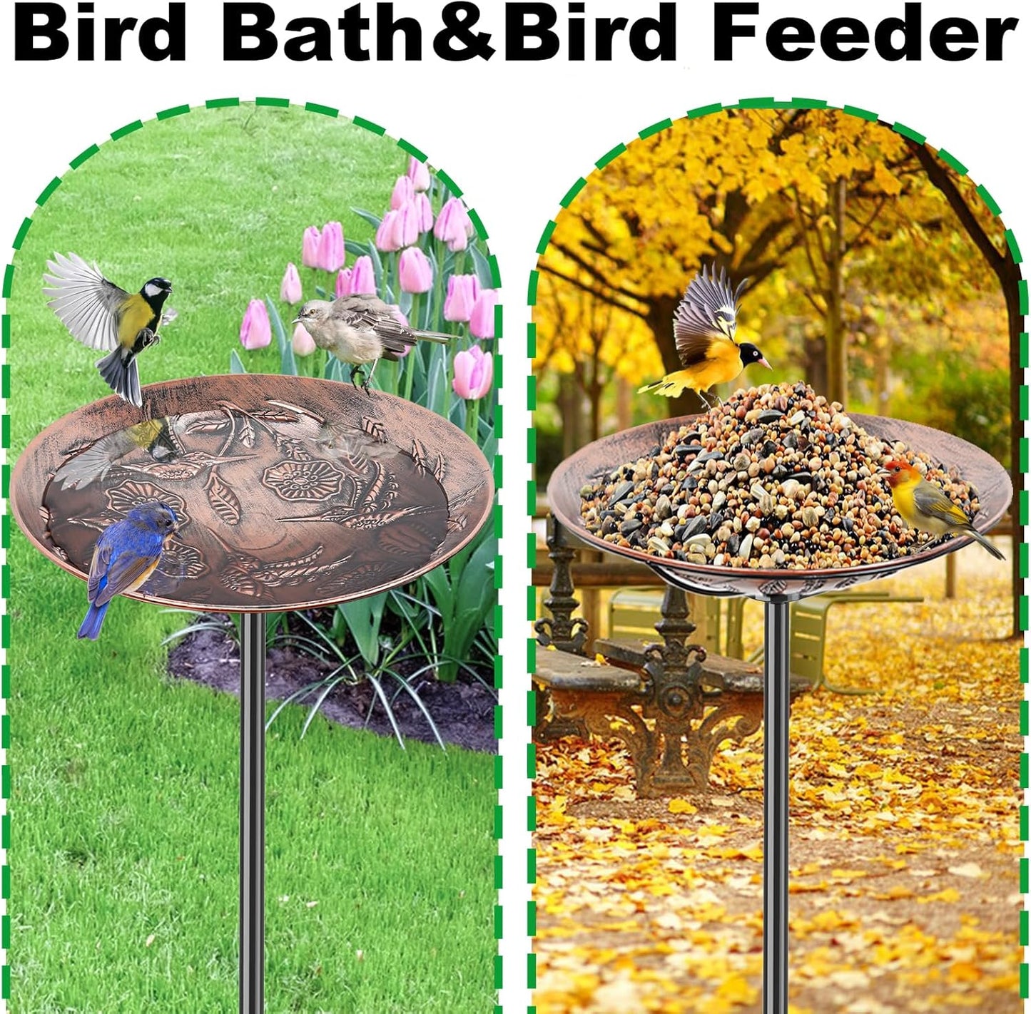 Metal Bird Bath for Outside, Vintage Freestanding Birdbaths & Birdfeeder, Bird Baths Feeder Bowl for Outdoors Garden Patio Yard Lawn Decor (Retro Copper)