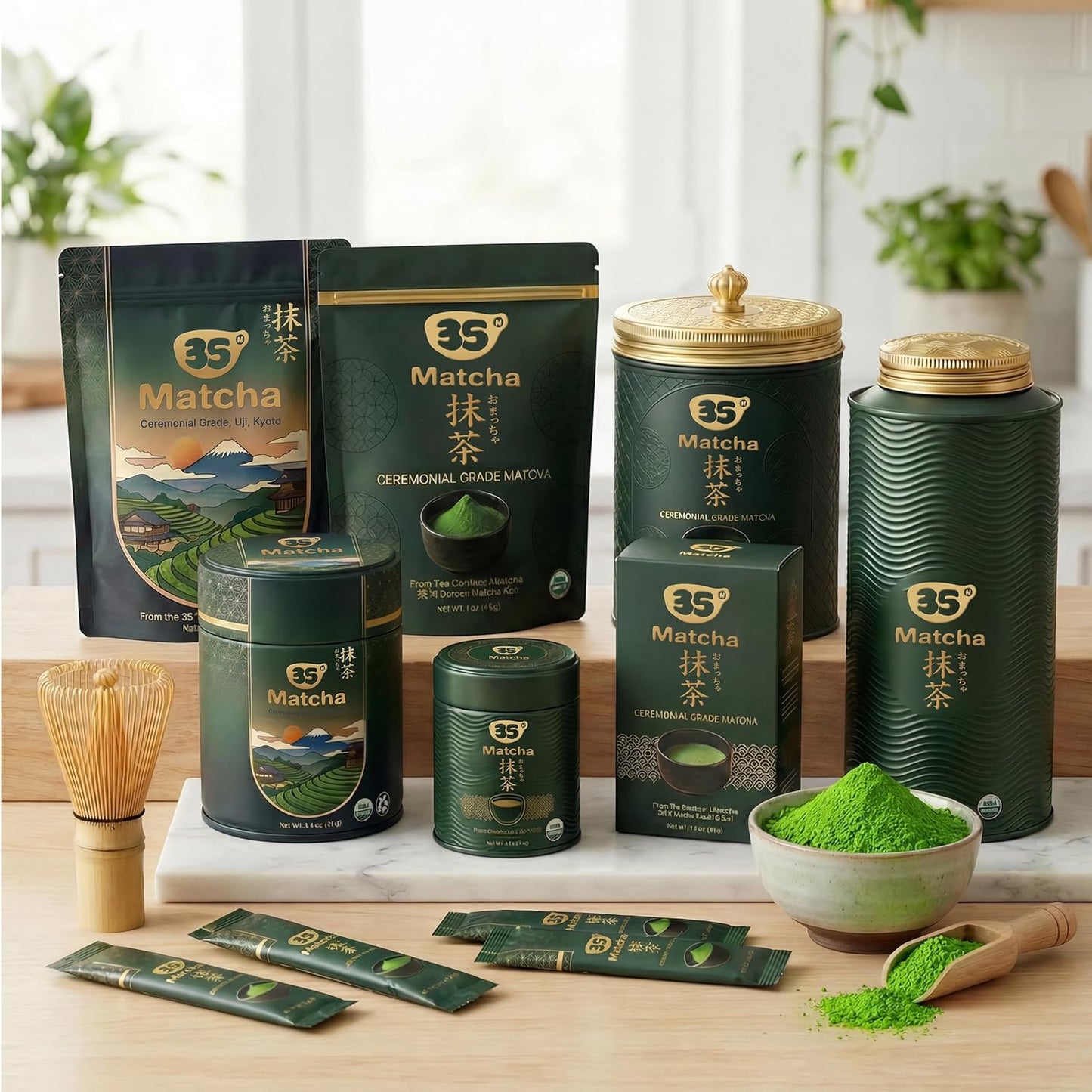 35°N MATCHA Organic Ceremonial Grade Matcha Powder, USDA Certified, 100% Pure Green Tea, First Harvest, No Additives, High in Antioxidants, L-Theanine & EGCG, Smooth Taste for Lattes & Baking, 1.4oz (40g)