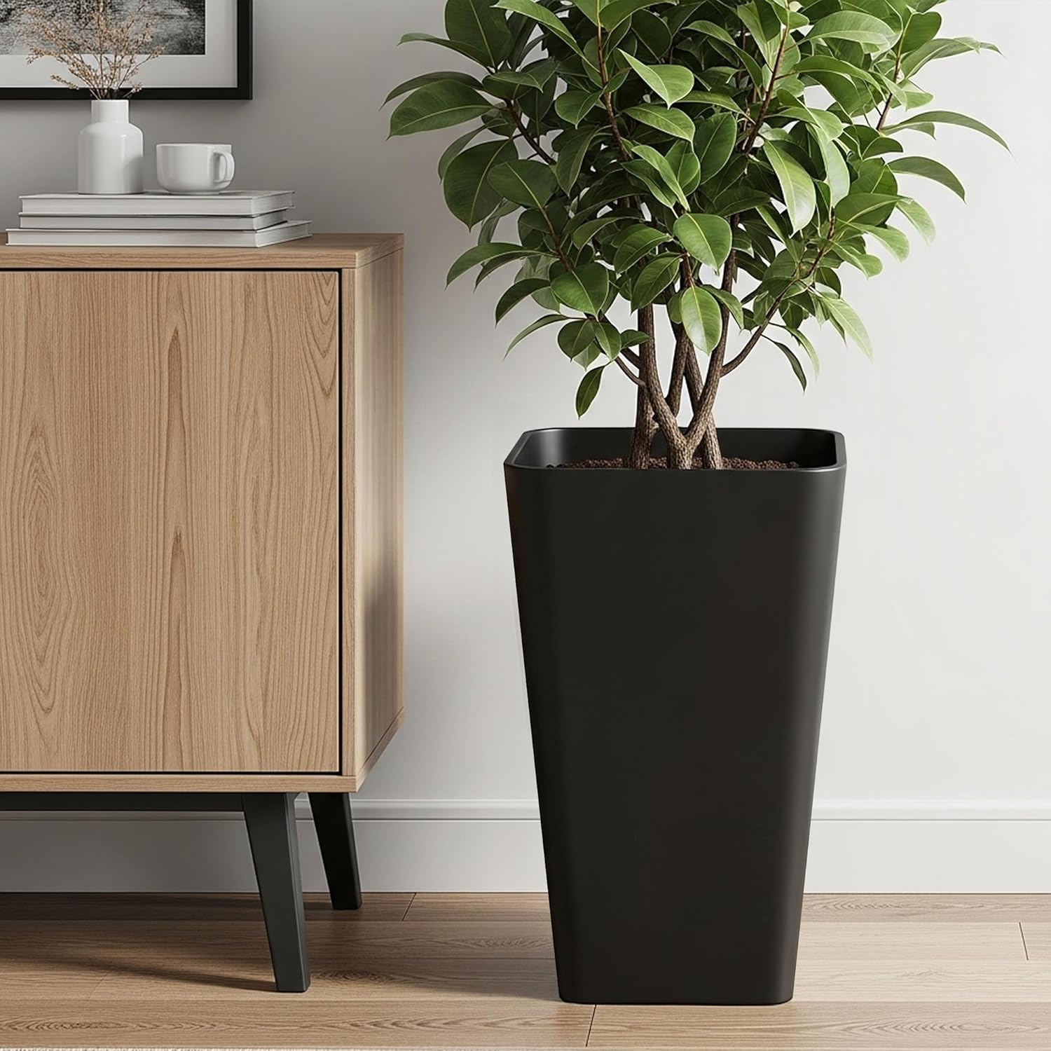 Worth Garden 20" Tall Planters Set of 2 – Large Black Tapered Plastic 