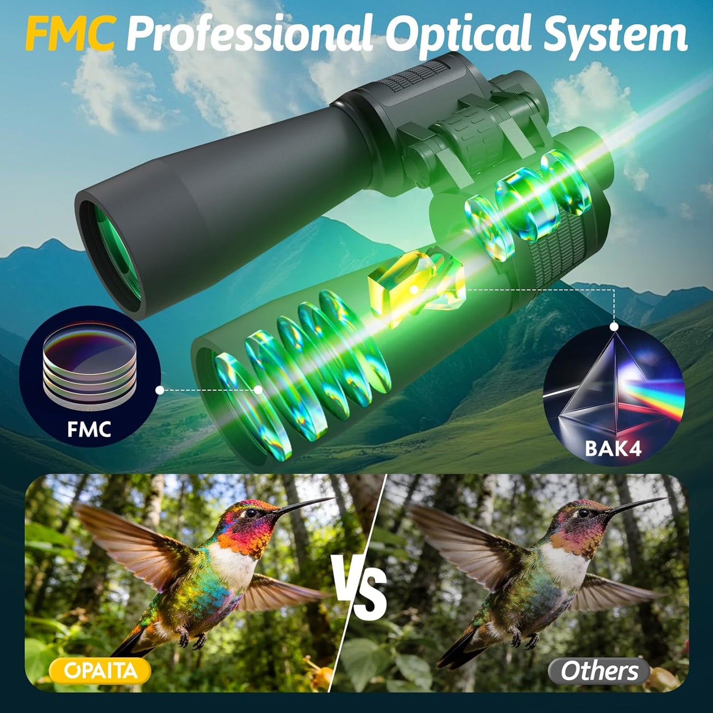 20x60 Binoculars for Adults High Powered - OPAITA HD Binoculars with BAK4 Prism & FMC Lens for Clear Low Light Vision - Large View Binoculars for Bird Watching Hunting Cruise Camping Travel Stargazing