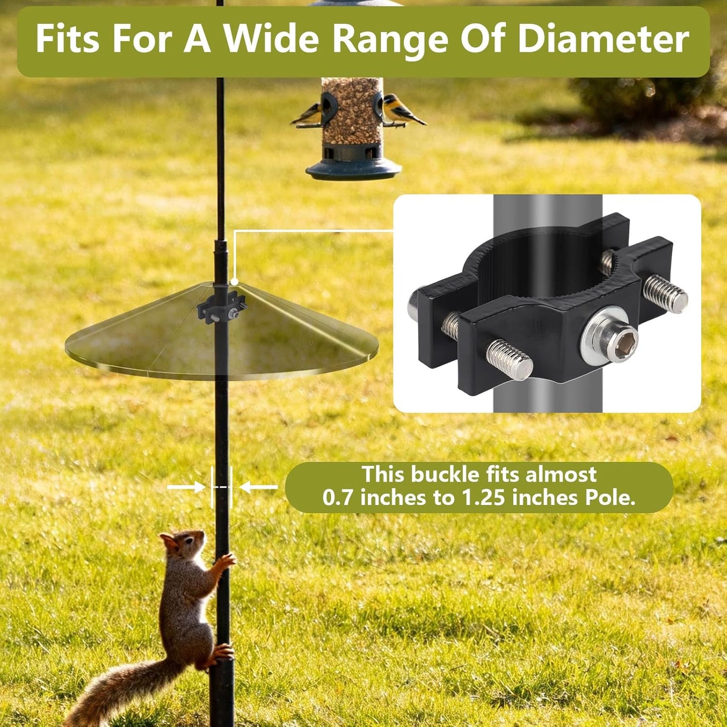 2 Pack Metal Squirrel Baffle Bracket for Bird Feeder Pole, Heavy Duty Squirrel Baffle Buckle Stopper Support Holder for Bird Feeder Poles,Shepherd's Hooks,Cone Guards & Raccoon Deflectors