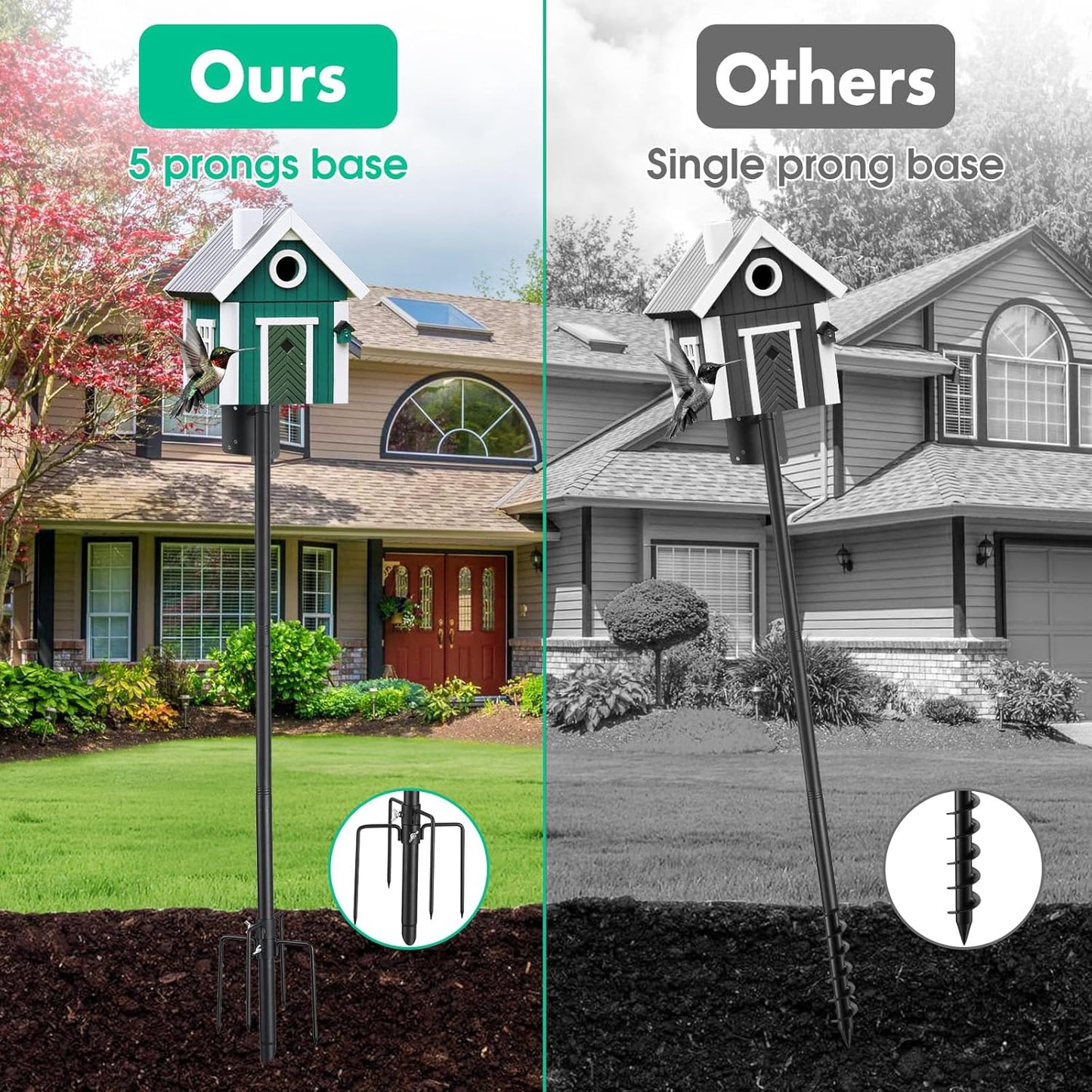 Bird House Pole, 75 Inch Bird Feeder Pole Mount for Outdoors Heavy Dut