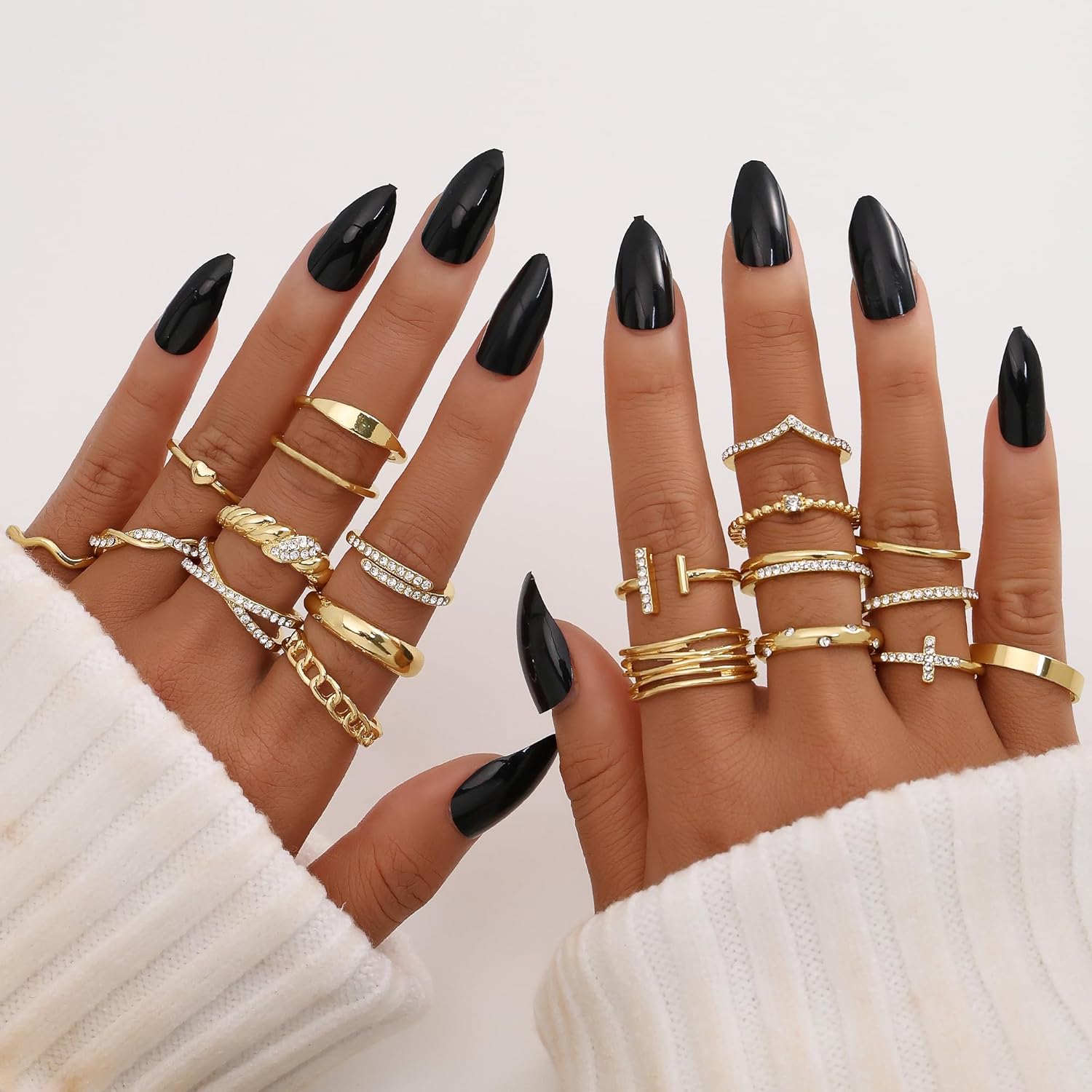 KISS WIFE Golden Silvery Black Kunckle Rings Set for Women, Dainty Sim