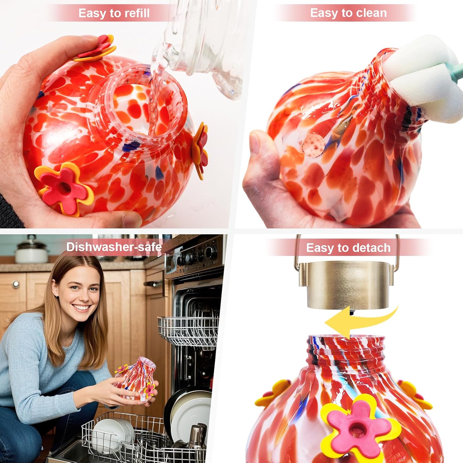 Hummingbird Feeder with Solar Camera, Glass Hummingbird Feeder for Out