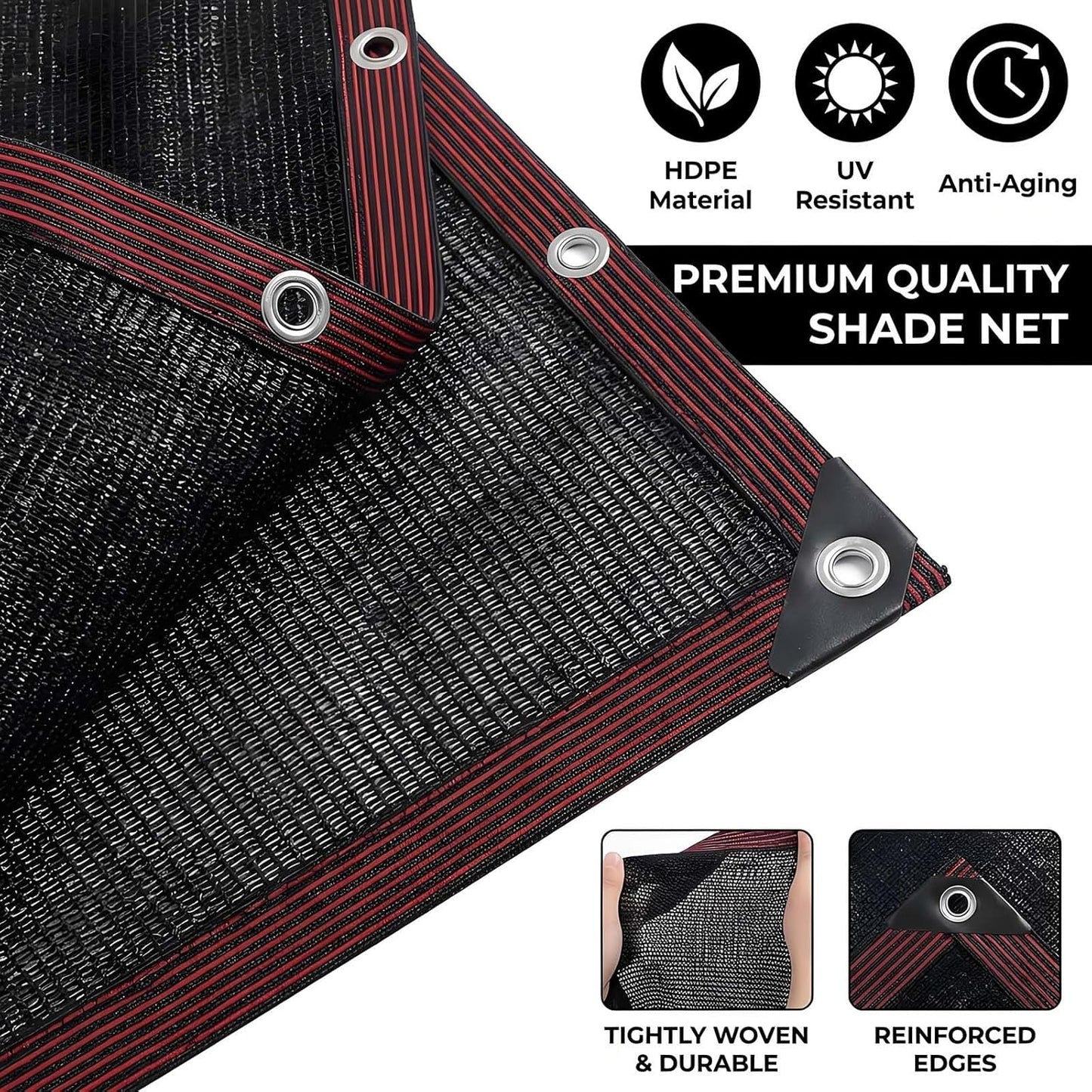 90% Black Shade Cloth for Balcony Privacy, Heavy Duty Outdoor Sunshade Canopy, Mesh Fabric Cover for Pergola, Dog Kennel, Garden Plants Protection (3x5 M)