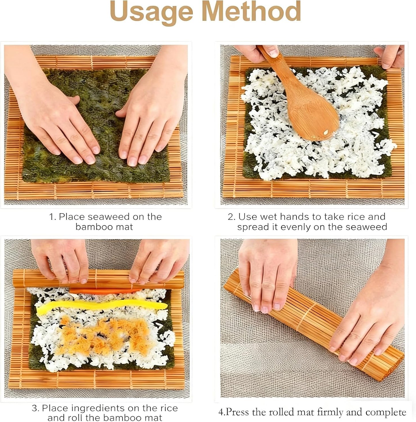 9.5"x9.5"Bamboo Sushi Rolling Mat,kimbap roller(2 PCS)