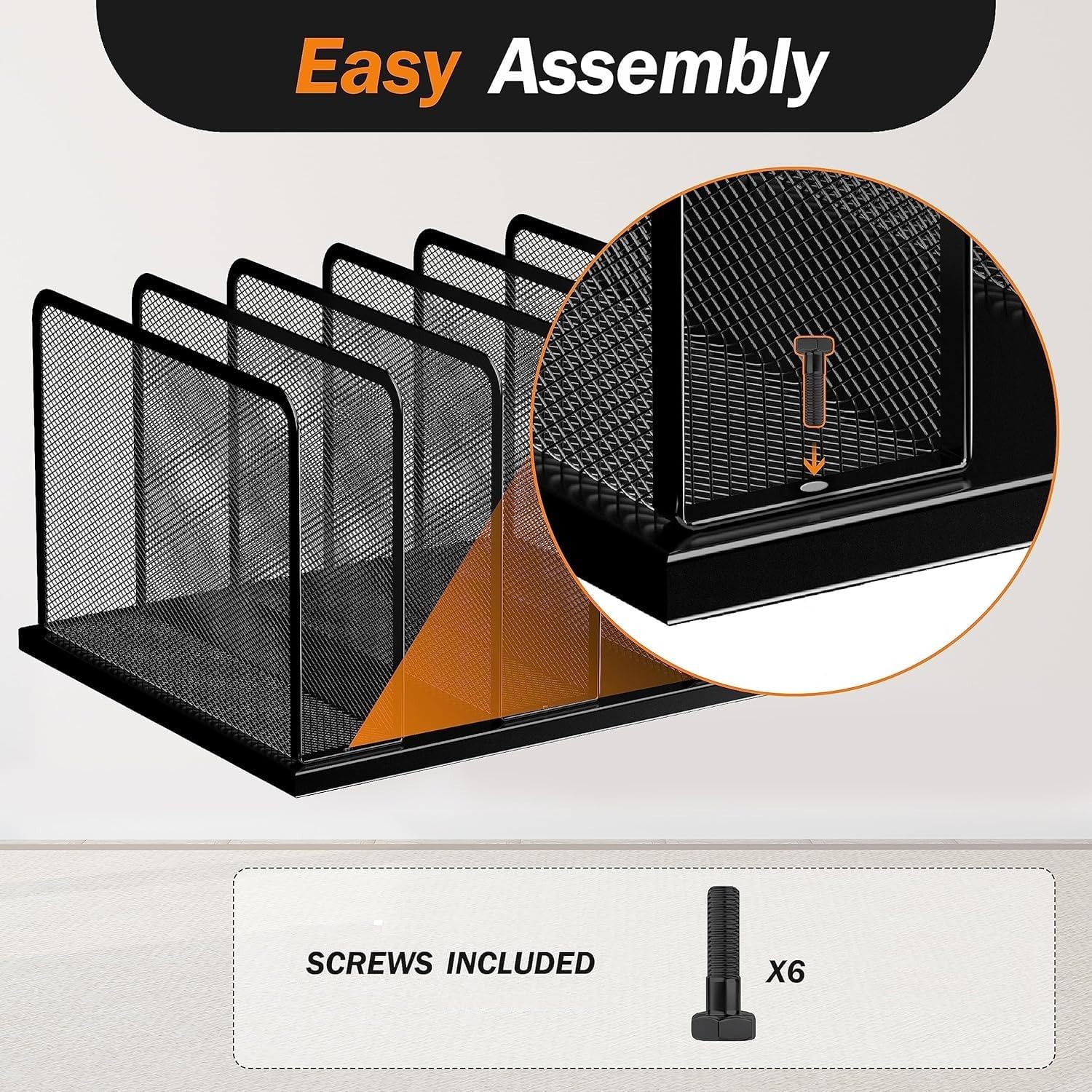Kuntine.B Desk File Organizer 5 Sections Upright Mesh Desktop Organize