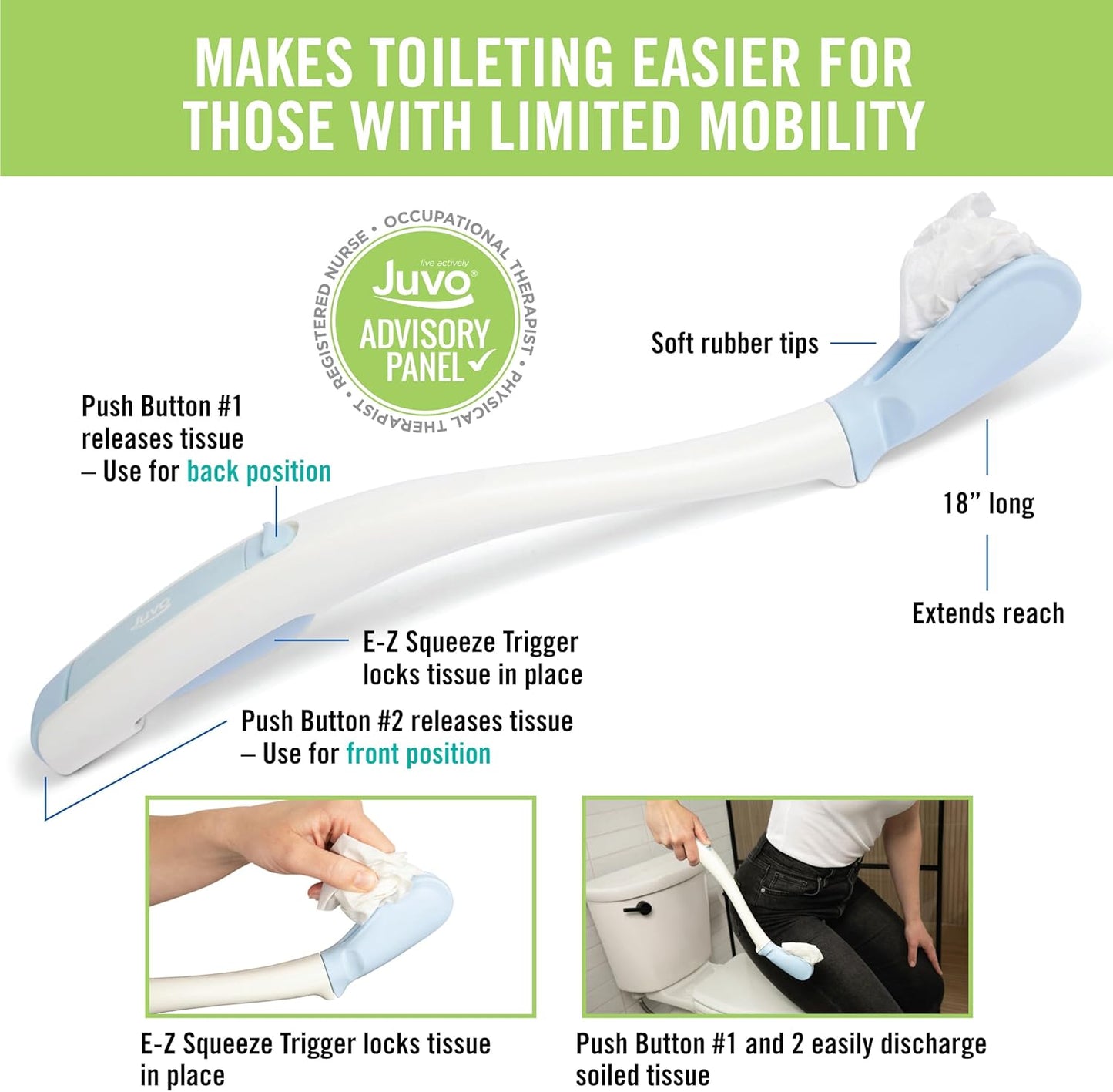 Juvo Toilet Aid - Personal Bottom Wiping Tool, Bathroom Mobility Aid f