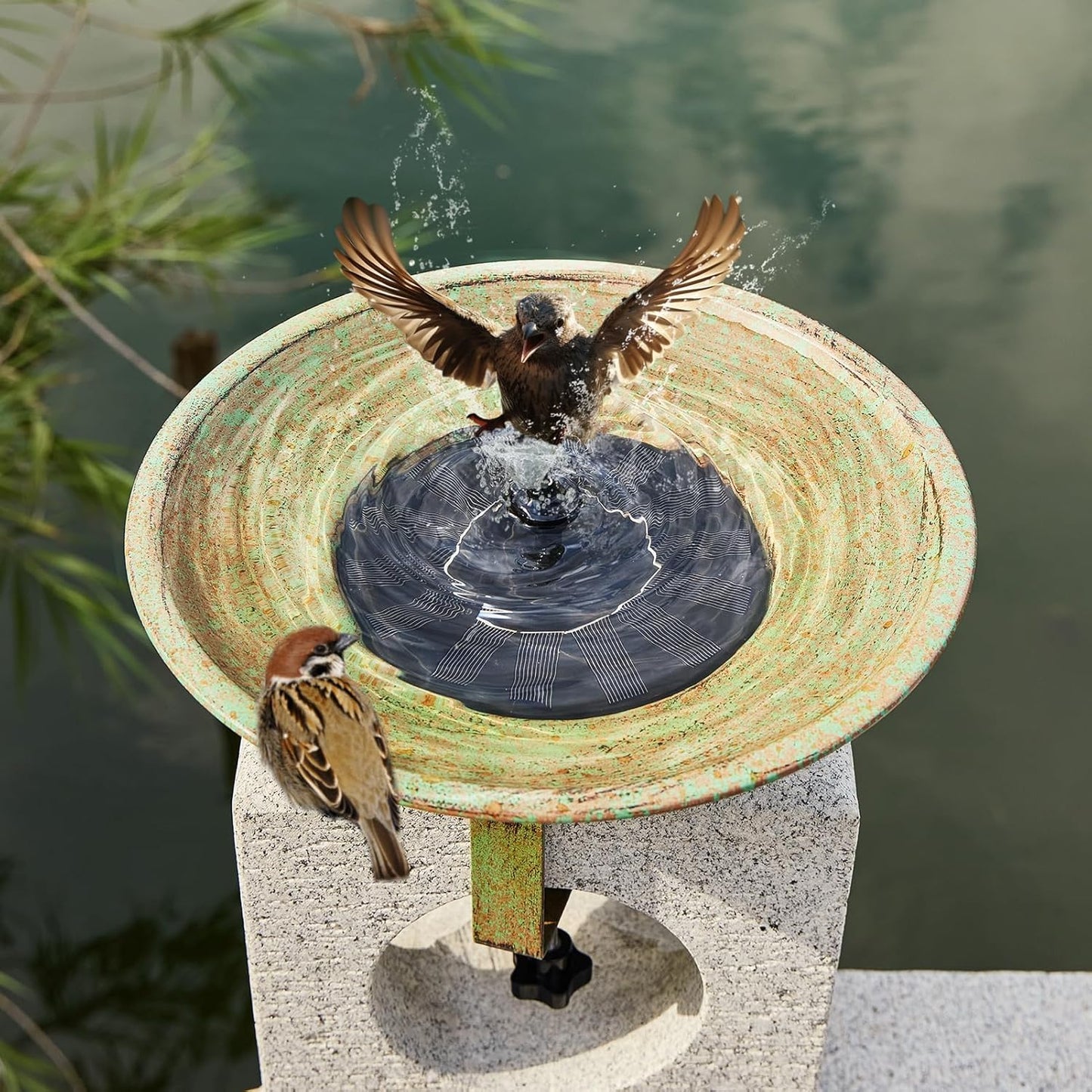 Solar Bird Bath,Deck Bird Bath with Solar Fountain,Metal Bird Bath Bub