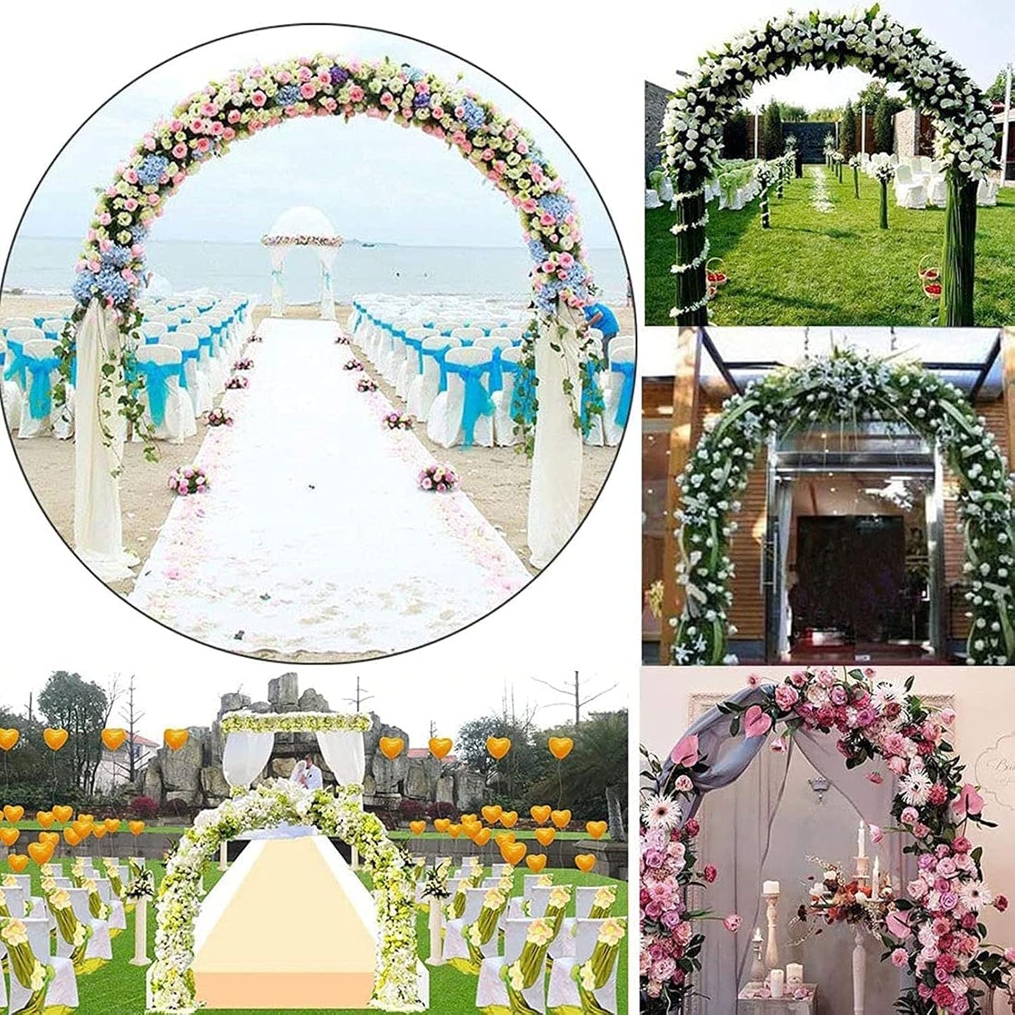 Heavy Duty Metal Garden Arch - Wrought Iron Flower Stand for Climbing Plants, Wedding Decor, Arbor Entrance, Trellis & Bridal Party Decoration