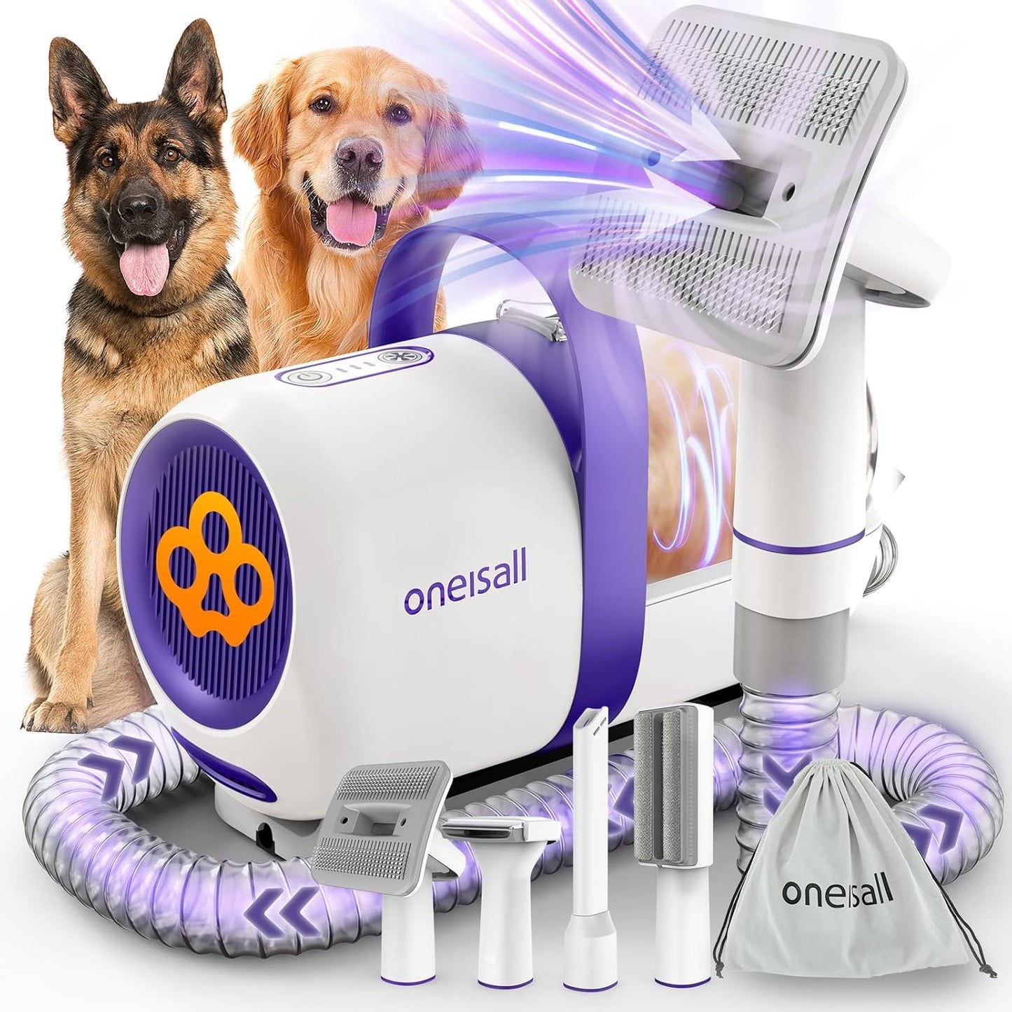 oneisall Dog Grooming Vacuum Kits: 15000Pa Shedding Brush with Groomin