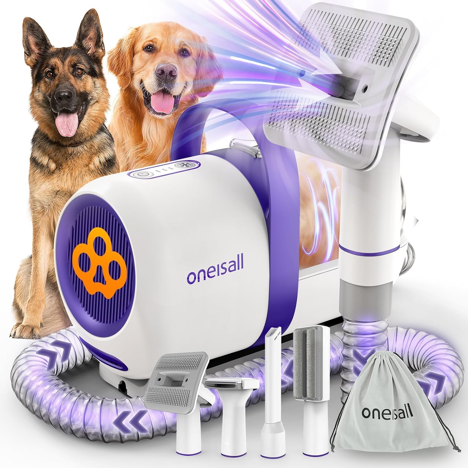 oneisall Dog Grooming Vacuum Kits: 15000Pa Shedding Brush with Groomin