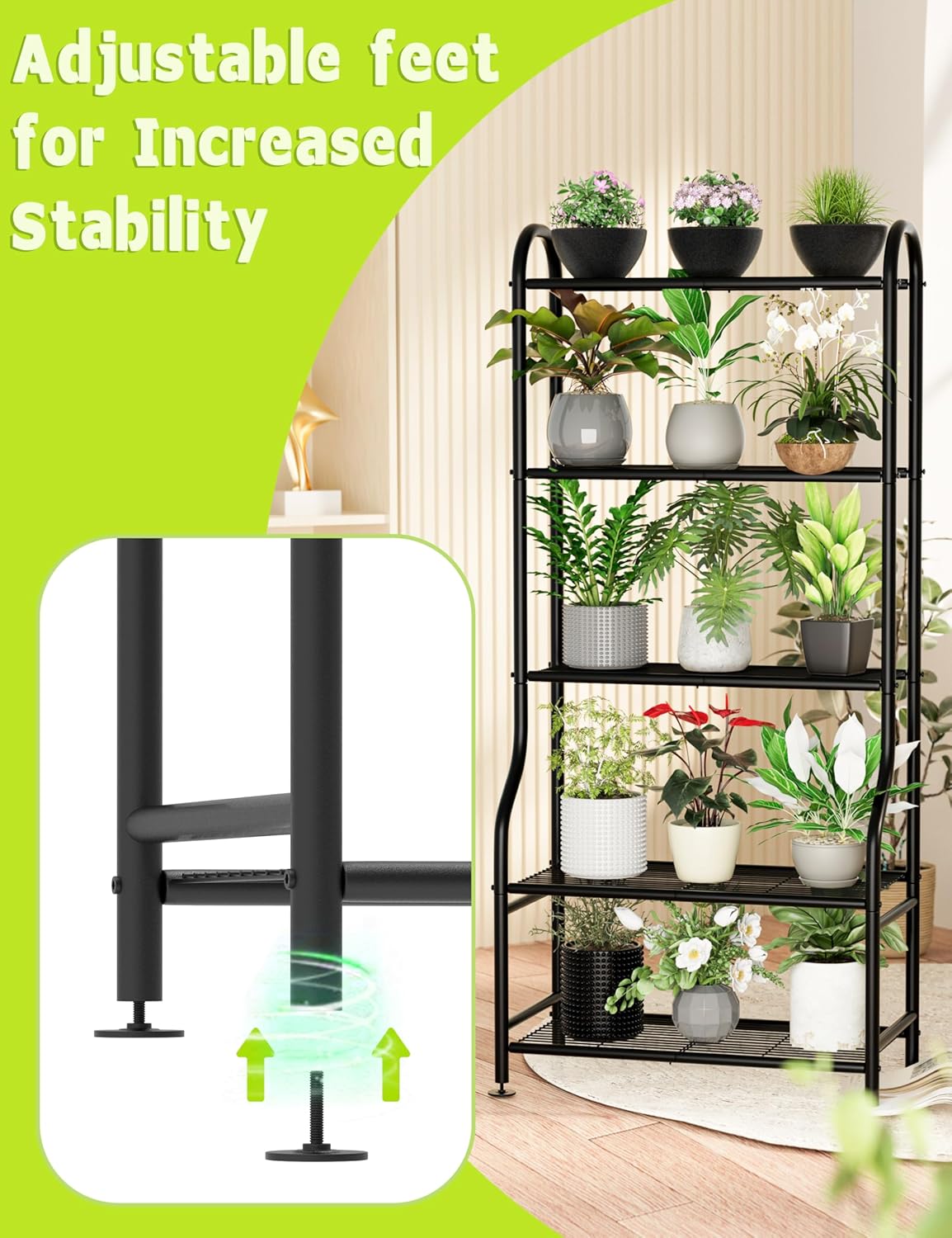 5-Tier Metal Plant Stand Indoor Outdoor, Waterproof Flower Stand for M