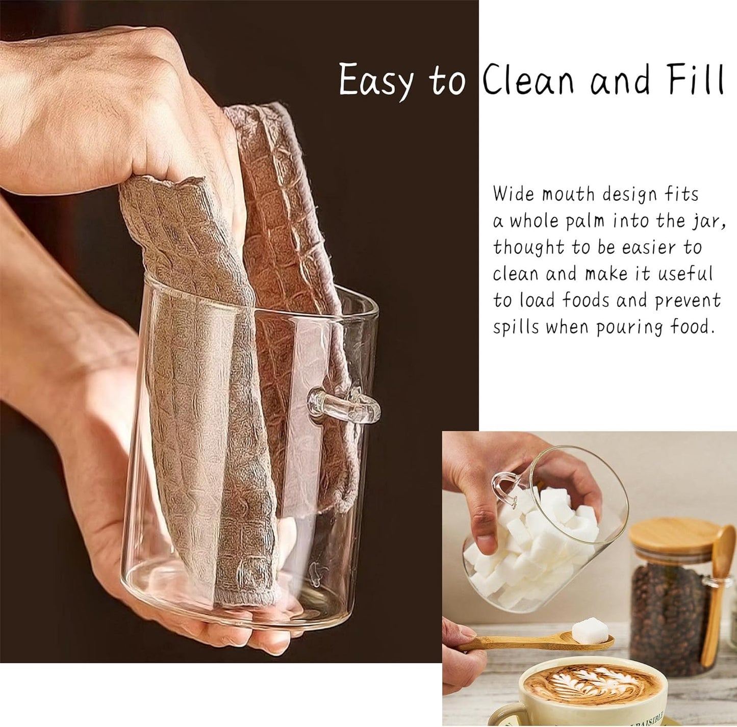 Glass Sugar Container with Spoon - 2 Pack 15oz Glass Jars with Bamboo 