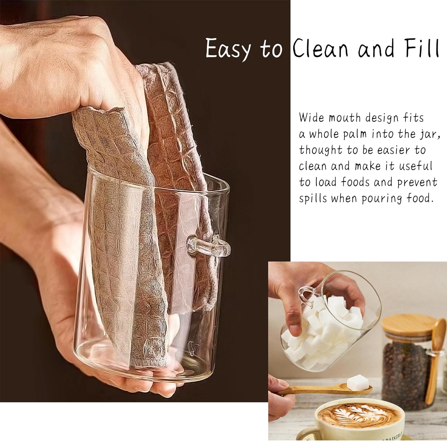 Glass Sugar Container with Spoon - 2 Pack 15oz Glass Jars with Bamboo 