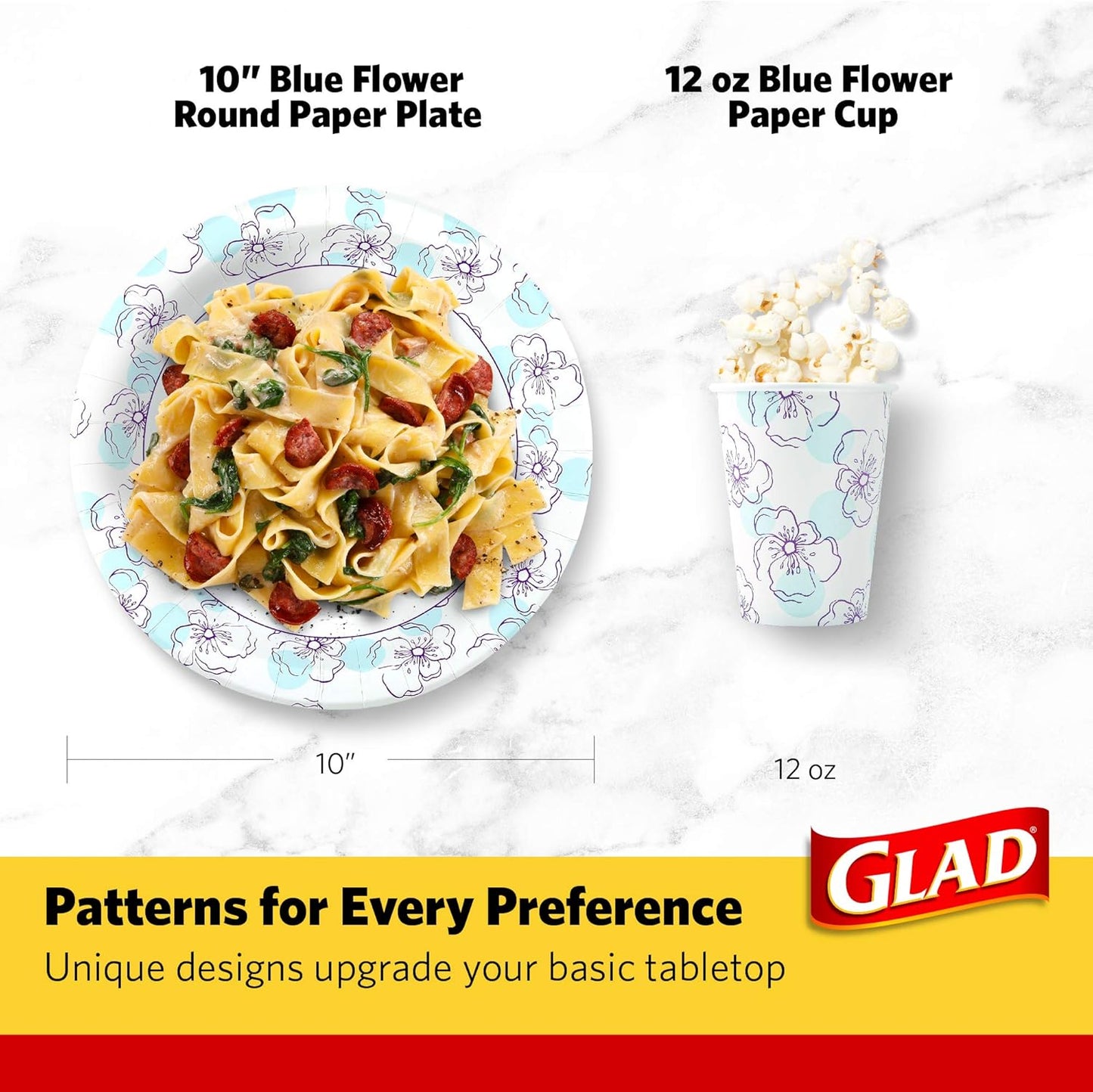 Glad Round Disposable Paper Plates, Blue Flower Design, Heavy Duty Soa