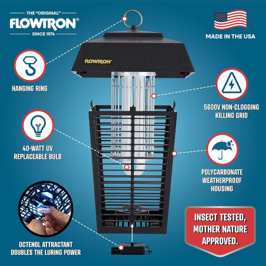 Flowtron Bug Zapper, 1 Acre of Outdoor Coverage with Powerful 40W Bulb