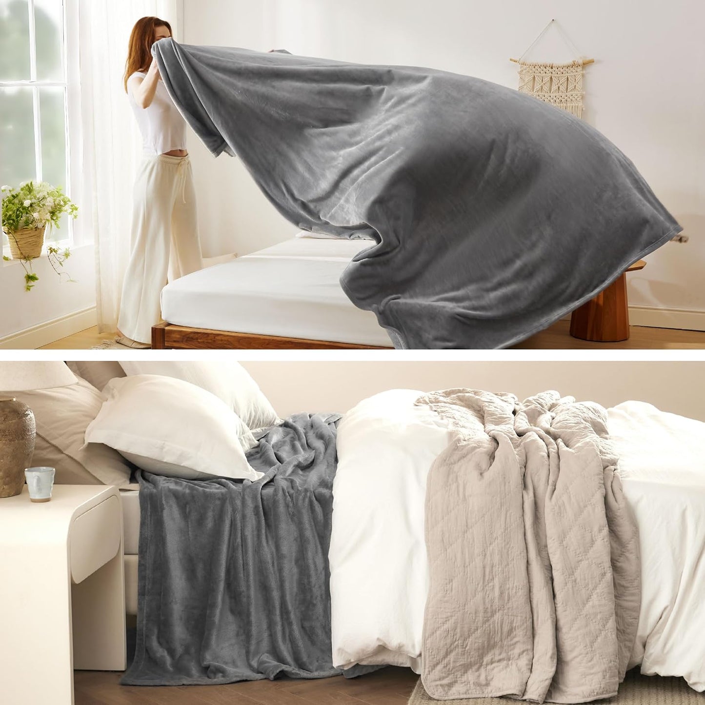 Bedsure GentleSoft Fleece Bed Blankets Queen Size Grey - Soft Warm Spring Blanket Lightweight Cozy Luxury Microfiber, Room Home Decor Gifts for Women and Men, 90x90 inches